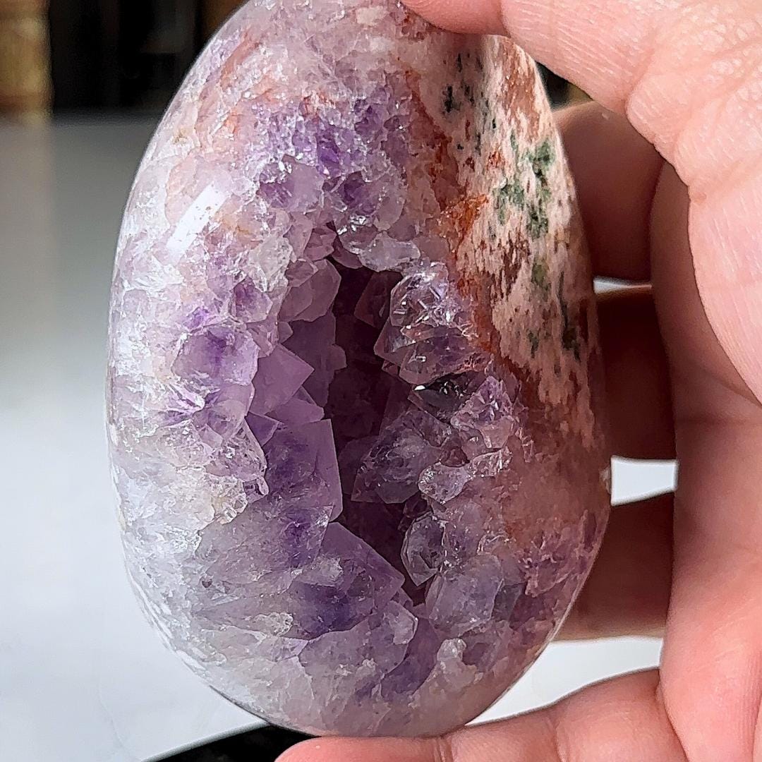 Pink Amethyst Cluster Crystal With Stand, Energy Healing Amethyst, Reiki Crystal Feng Shui Altar Home Decor Office