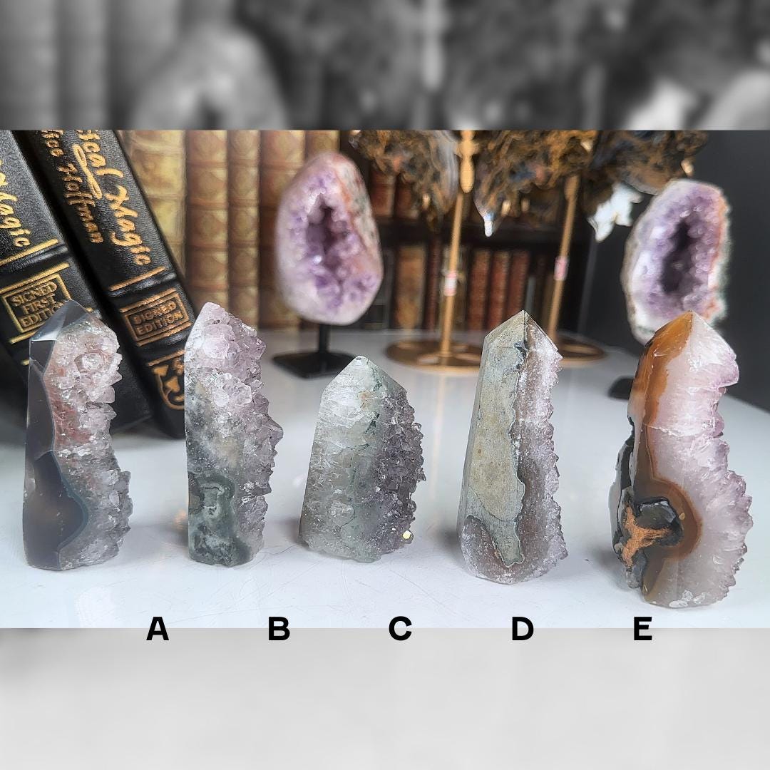 High Quality Amethyst Mini Tower Crystal Cut Base, Energy Healing Amethyst, Reiki Crystal Feng Shui Altar Home Decor Office