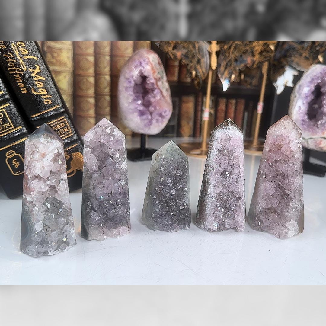 High Quality Amethyst Mini Tower Crystal Cut Base, Energy Healing Amethyst, Reiki Crystal Feng Shui Altar Home Decor Office