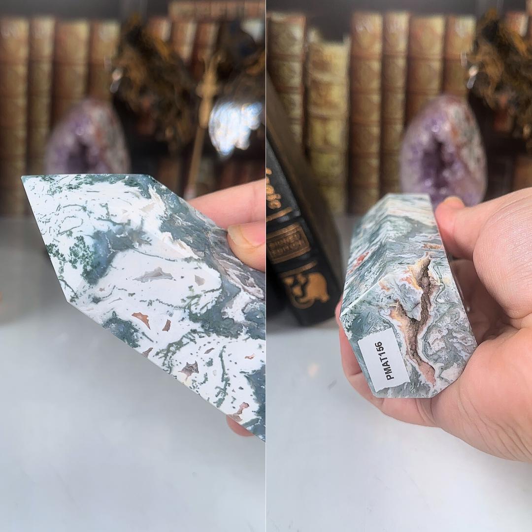 Large Pink Moss Agate Tower | US Seller | Crystal Gemstone Throat Chakra Energy Healing Altar Feng Shui