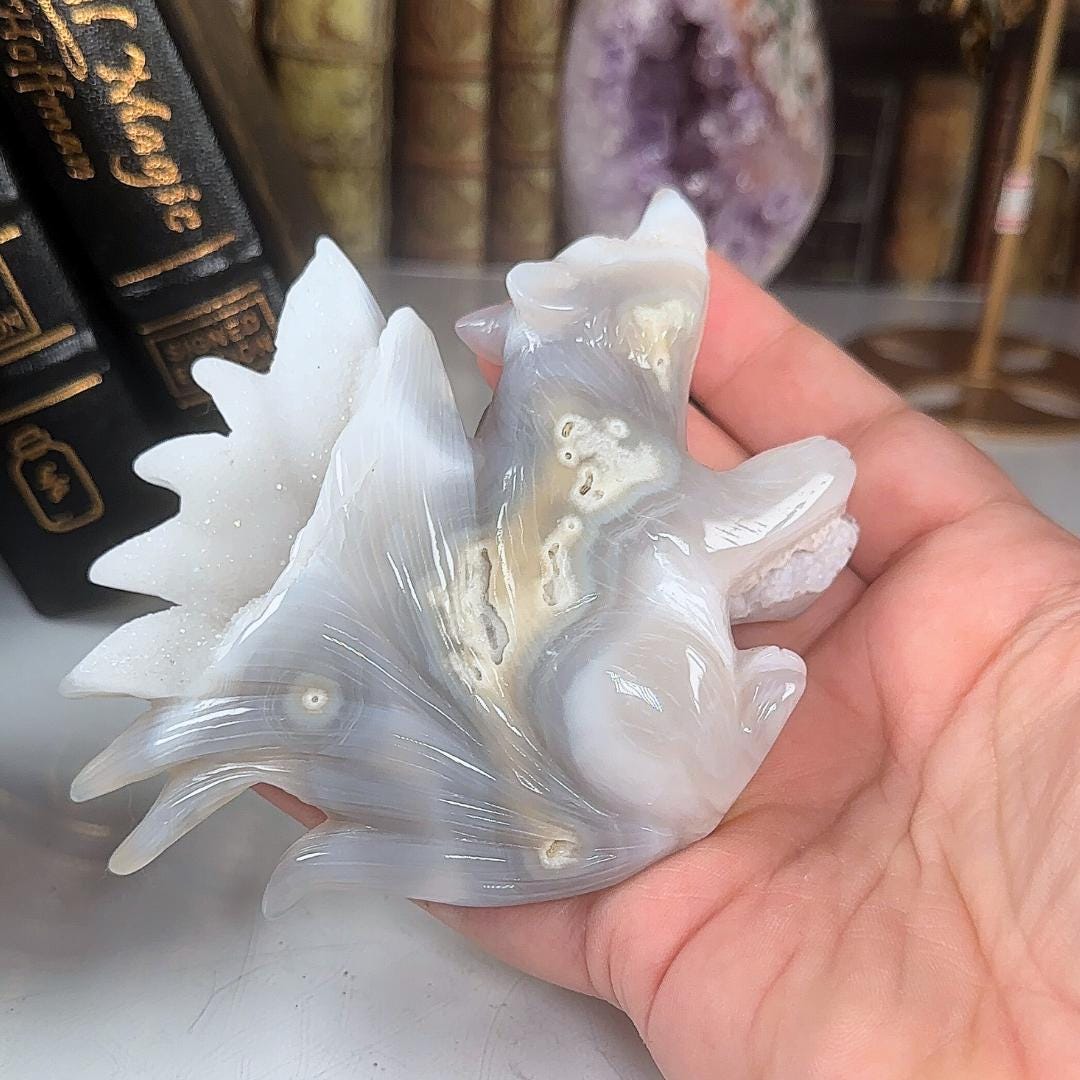 Druzy Flower Agate Pink Amethyst Fox Crystal Carving Geode Statement Piece