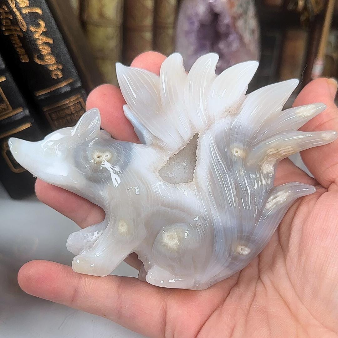 Druzy Flower Agate Pink Amethyst Fox Crystal Carving Geode Statement Piece