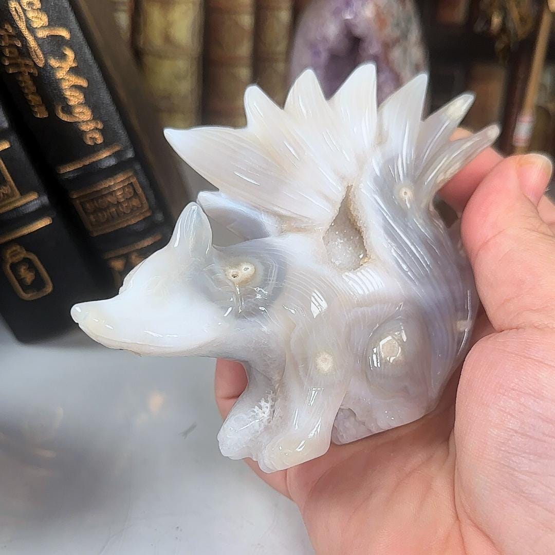 Druzy Flower Agate Pink Amethyst Fox Crystal Carving Geode Statement Piece