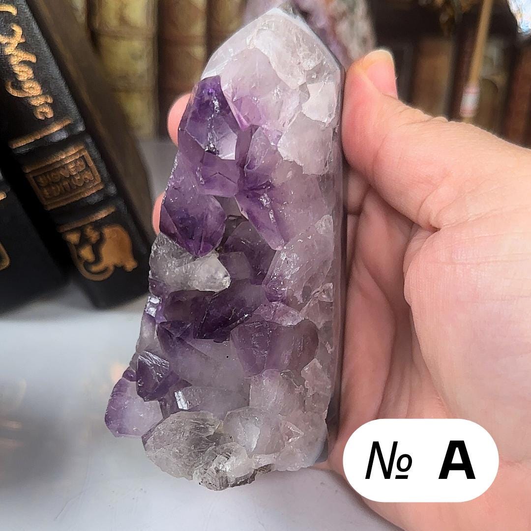 High Quality Amethyst Mini Tower Crystal Cut Base, Energy Healing Amethyst, Reiki Crystal Feng Shui Altar Home Decor Office