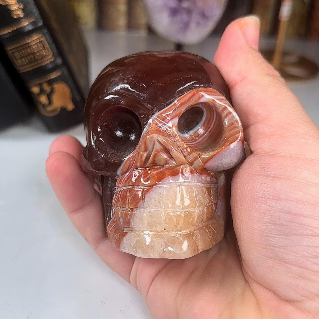 Red Carnelian Crystal Agate Sardonyx Skull Stone Carving Sculpture Healing Altar Reiki Feng Shui Altar