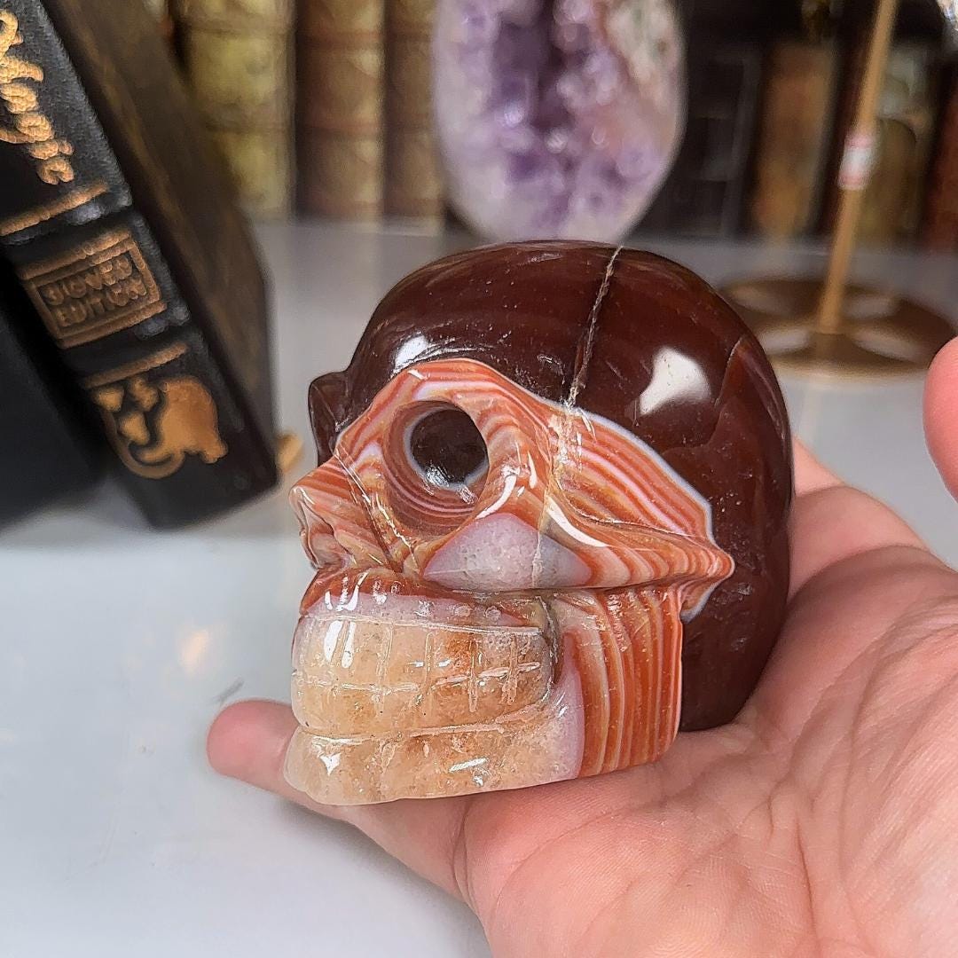 Red Carnelian Crystal Agate Sardonyx Skull Stone Carving Sculpture Healing Altar Reiki Feng Shui Altar