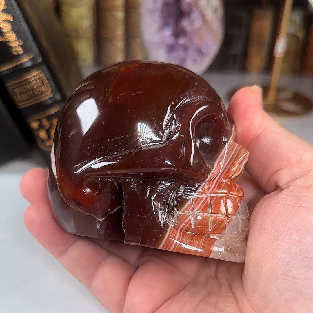 Red Carnelian Crystal Agate Sardonyx Skull Stone Carving Sculpture Healing Altar Reiki Feng Shui Altar