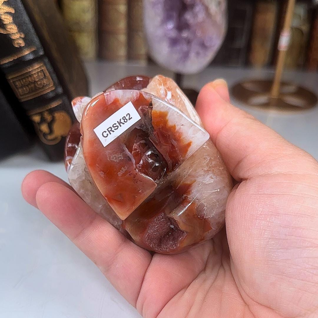 Red Carnelian Crystal Agate Sardonyx Skull Stone Carving Sculpture Healing Altar Reiki Feng Shui Altar