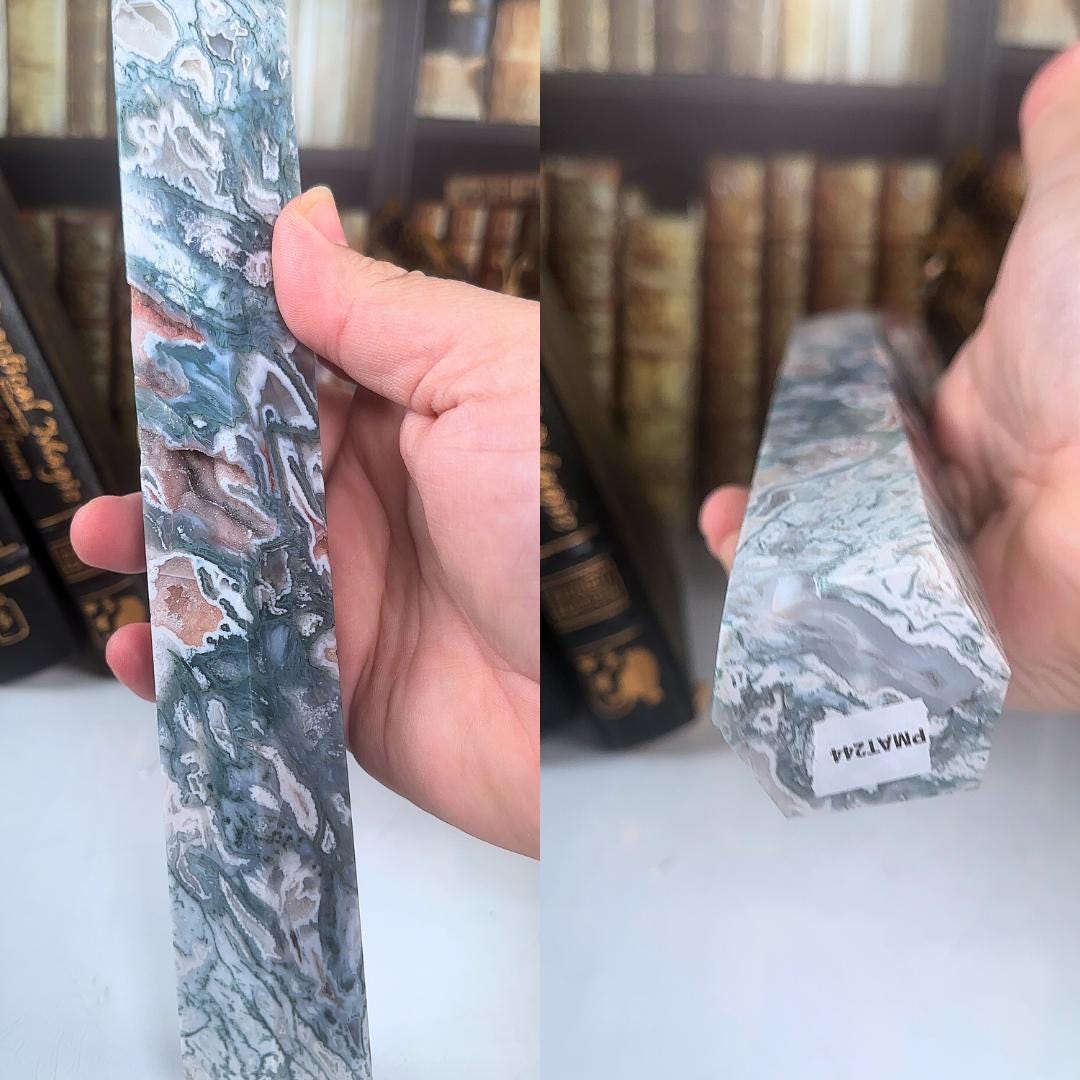 Large Pink Moss Agate Tower | US Seller | Crystal Gemstone Throat Chakra Energy Healing Altar Feng Shui