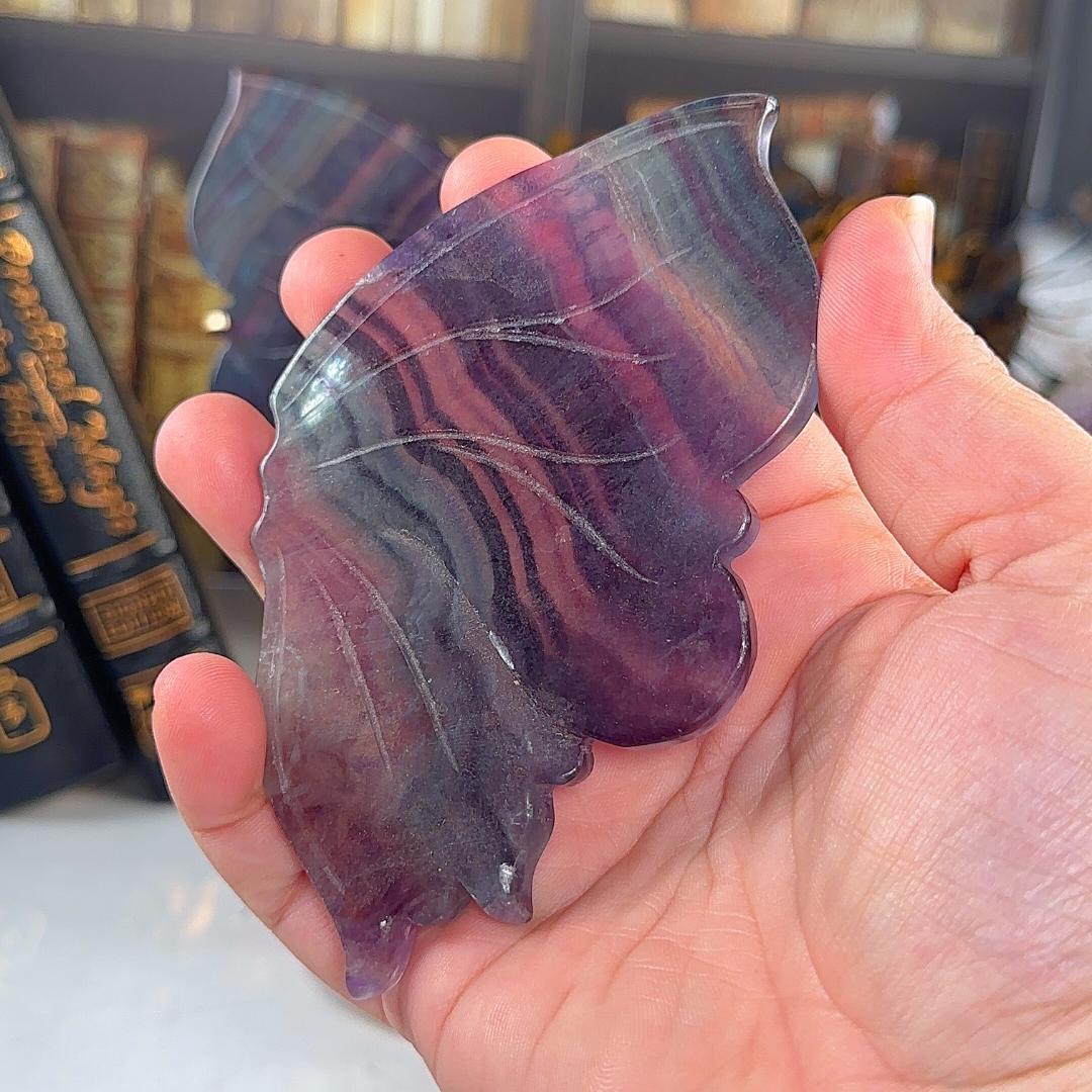 Rainbow Fluorite Wings | Crystal Fluorite | Cleansing Chakras Altar Stability Concentration Healing Reiki Energy