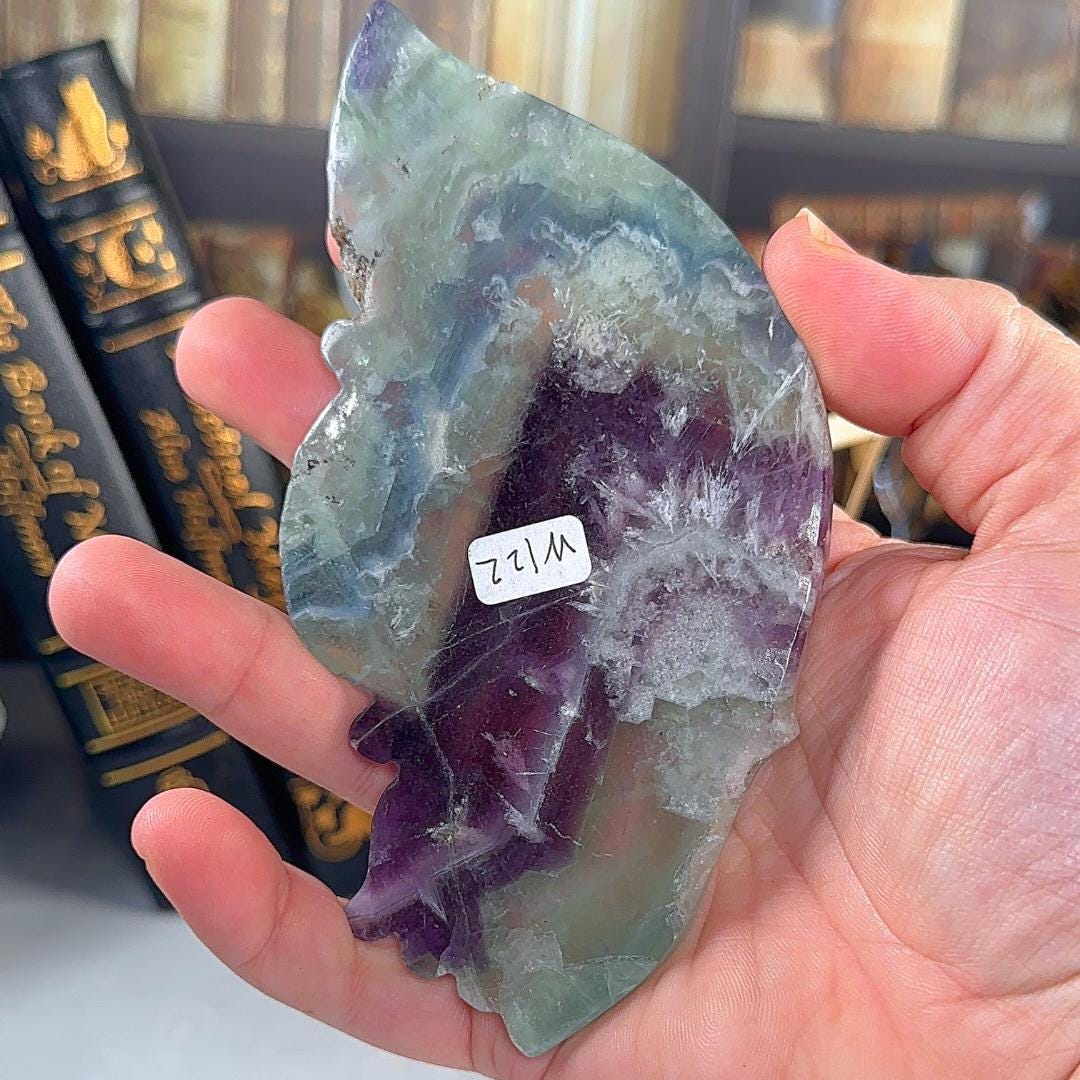 Rainbow Feather Fluorite Wings | Crystal Fluorite | Cleansing Chakras Altar Stability Concentration Healing Reiki Energy