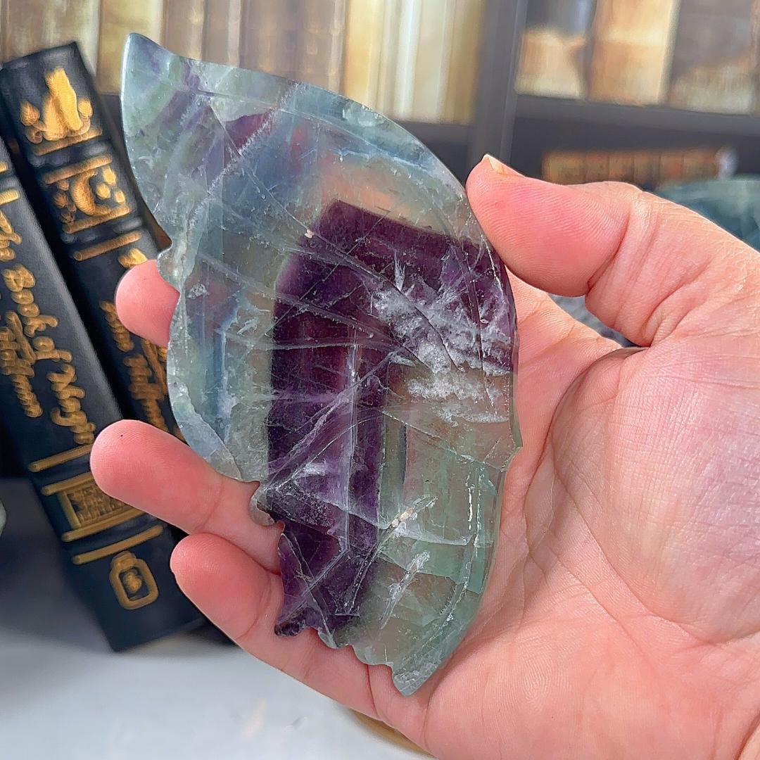 Rainbow Feather Fluorite Wings | Crystal Fluorite | Cleansing Chakras Altar Stability Concentration Healing Reiki Energy