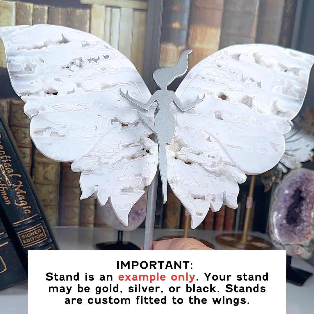 Druzy Snow White Agate Pink Amethyst Crystal Wings | Stone Carving Sculpture Healing Altar Reiki Feng Shui Altar