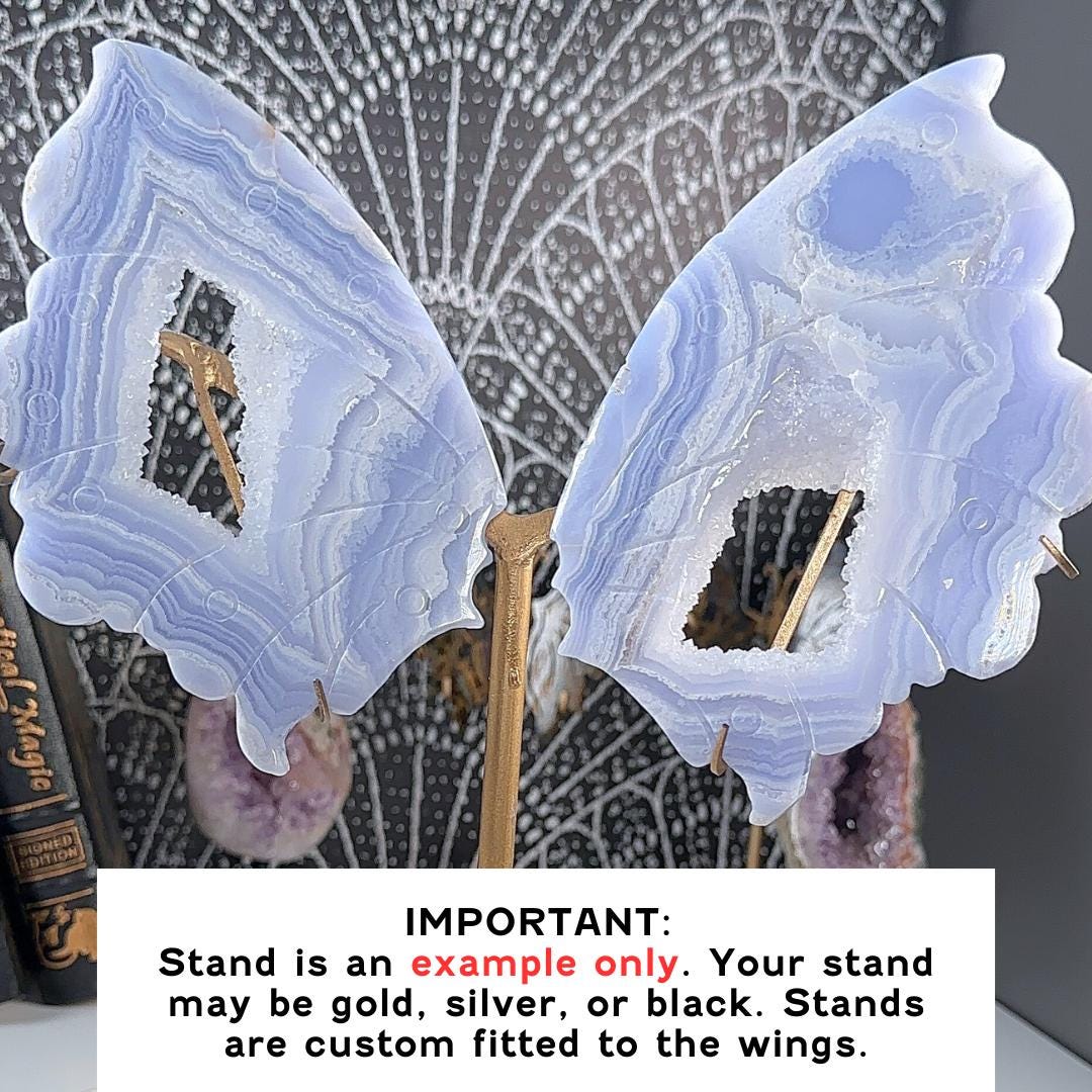 XL Druzy Blue Lace Agate Wings Crystal Carving | US Seller