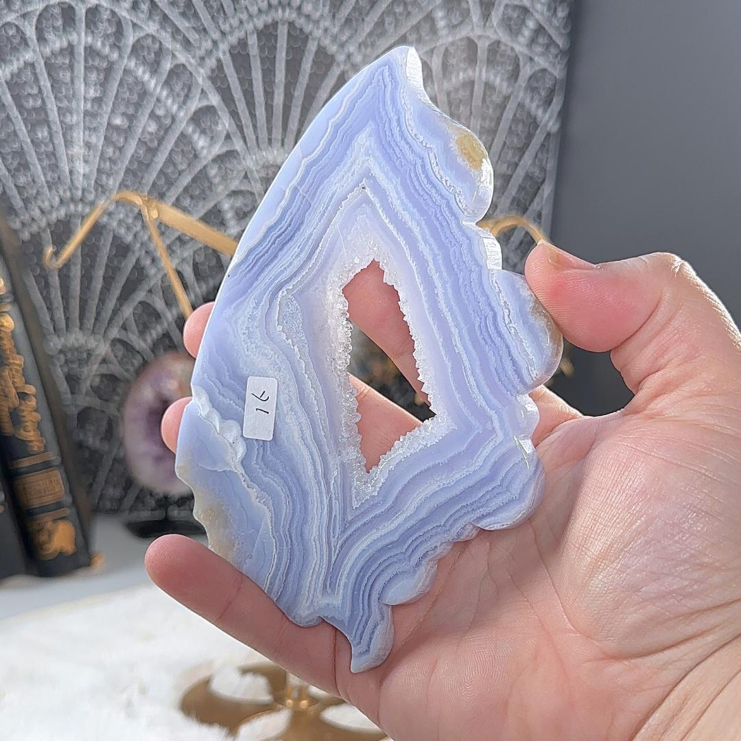 XL Druzy Blue Lace Agate Wings Crystal Carving | US Seller