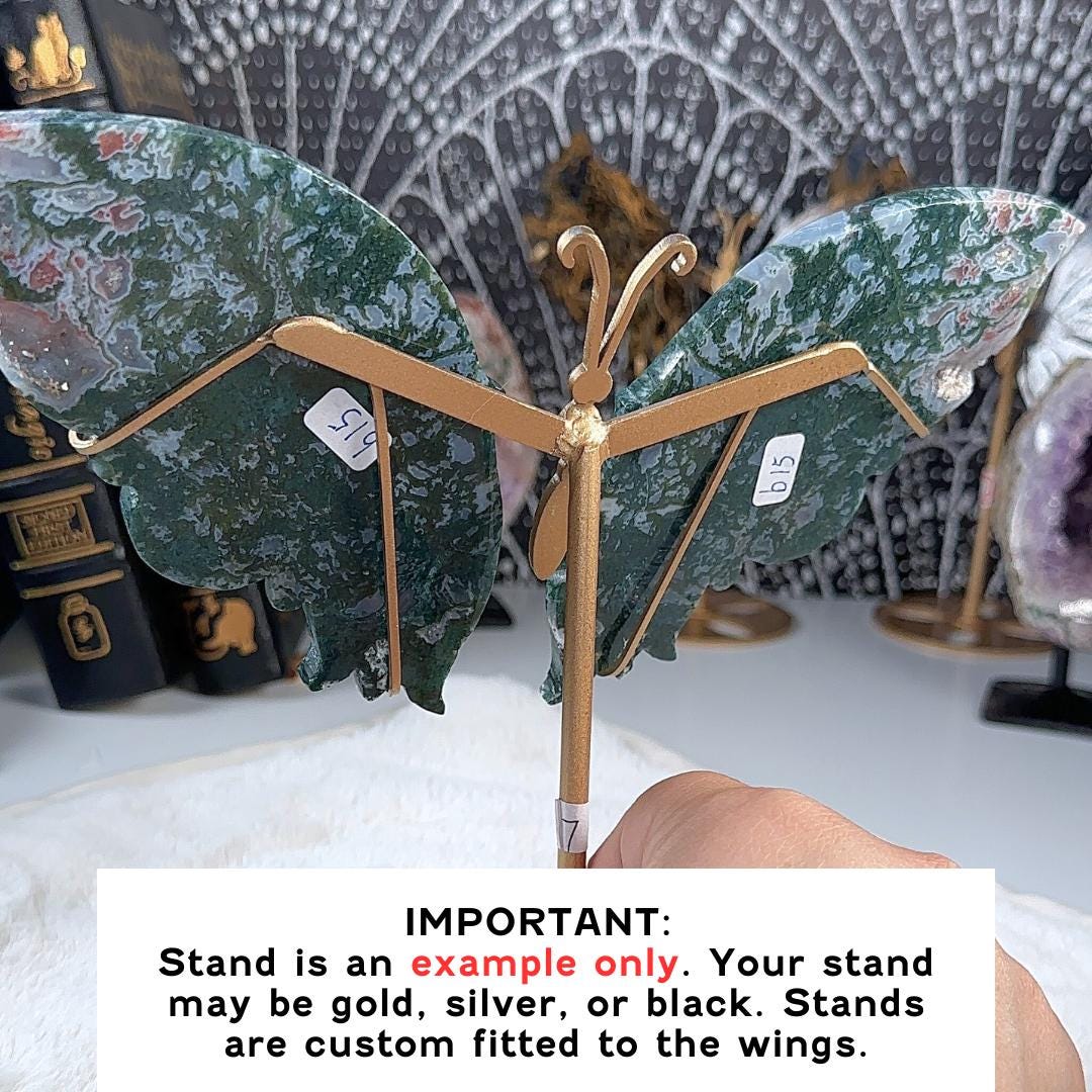 Druzy Green Moss Agate Wings | Crystal Carving Statement Piece | US Seller