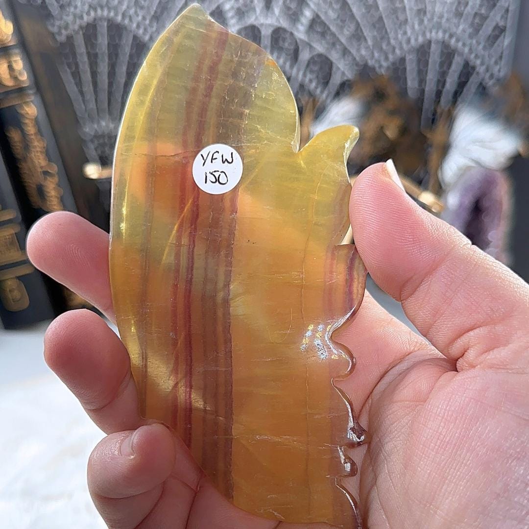 Yellow Fluorite Butterfly Wings | Crystal Fluorite | Cleansing Chakras Altar Stability Concentration Healing Reiki Energy