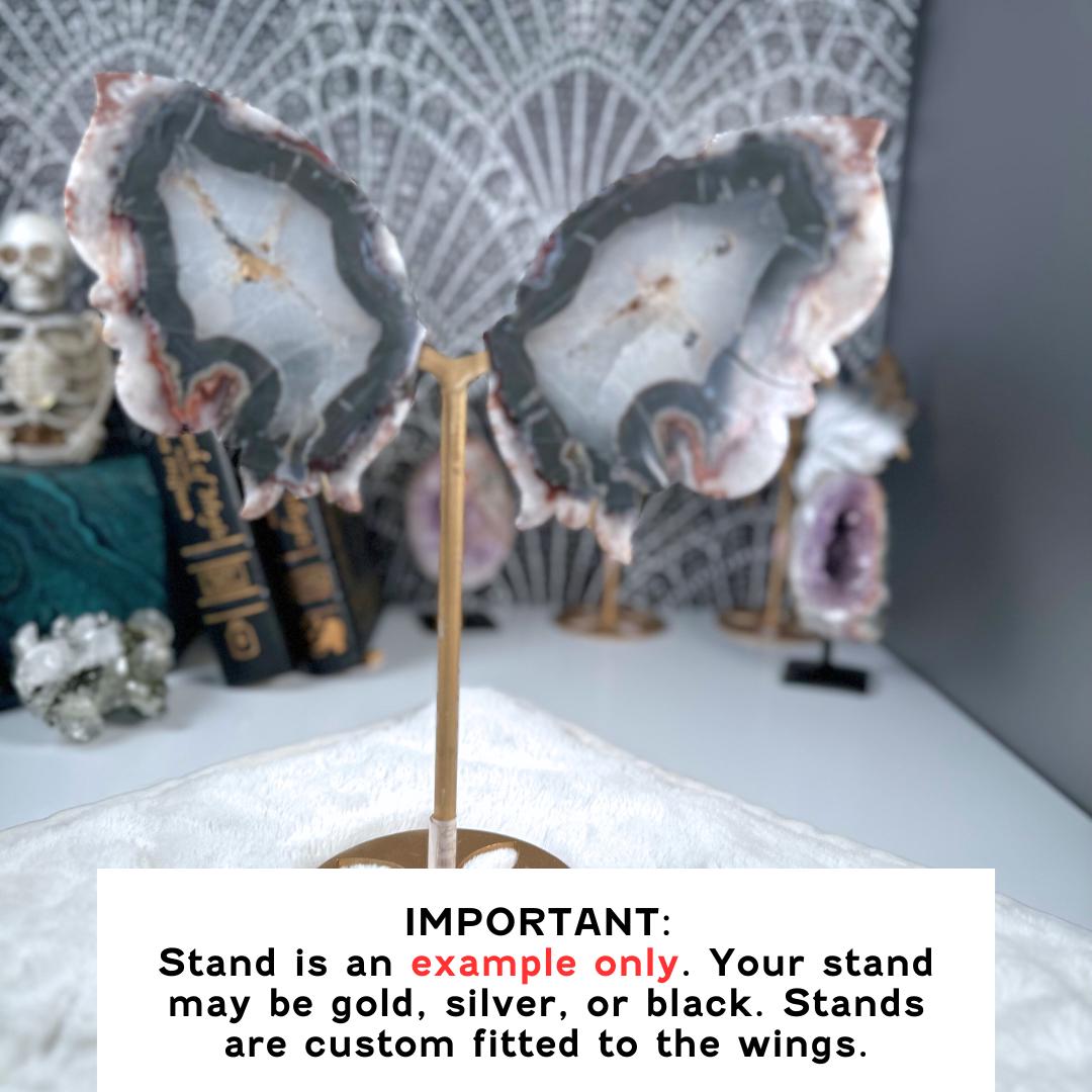 Druzy Black & Red Agate Crystal Wings | Stone Carving Sculpture Healing Altar Reiki Feng Shui Altar