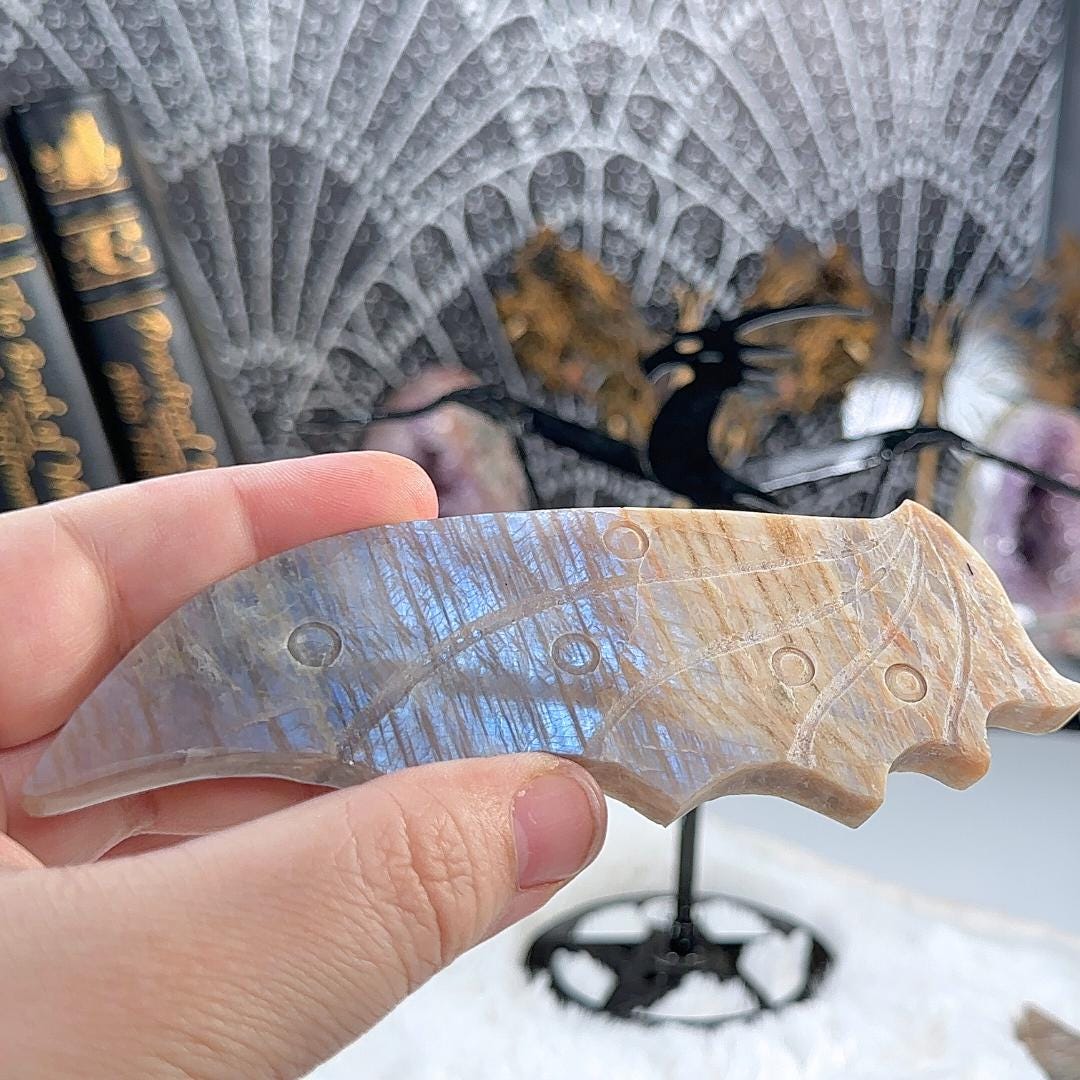 Flashy Blue Moonstone Dragon Wings Sunstone | US Seller | Chakra Healing, Reiki Healing Altar Balance Intuition