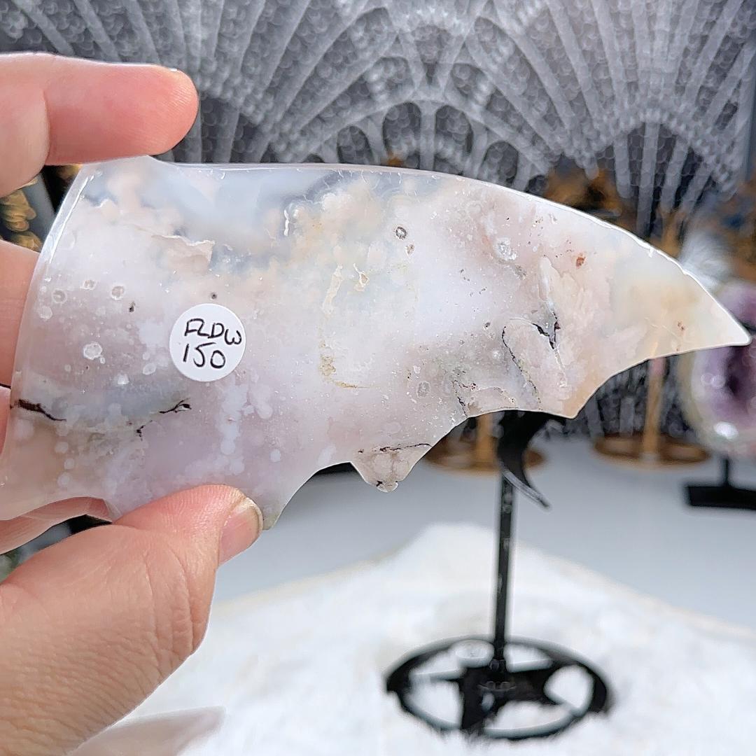 Flower Agate Crystal Dragon Wings | Stone Carving Sculpture Healing Altar Reiki Feng Shui Altar