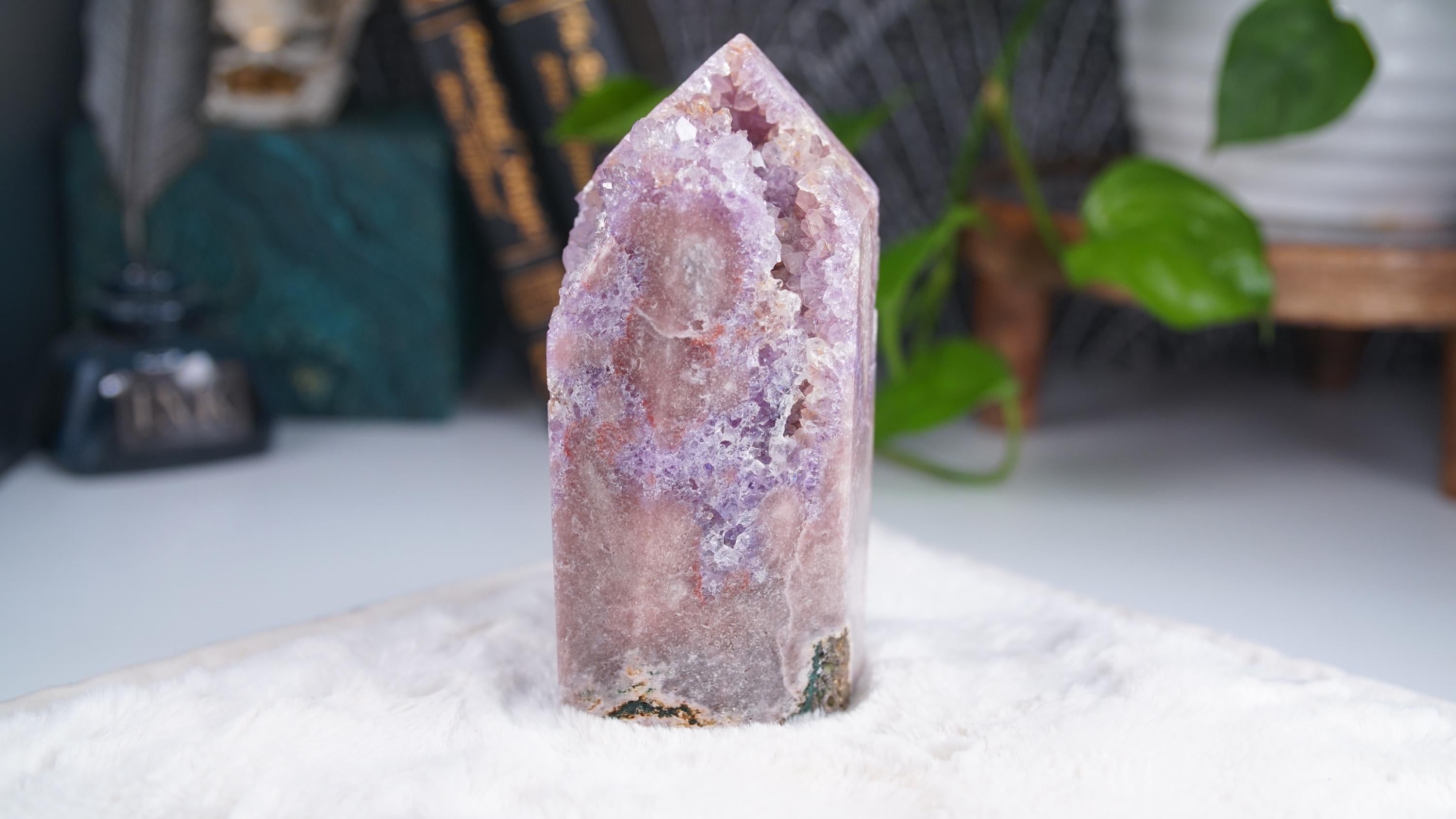 XL Druzy Pink Amethyst Jasper Agate Crystal Tower, Healing Tower, Crystal Tower, Chakra Healing, Reiki Healing Altar Calm Trust Grace