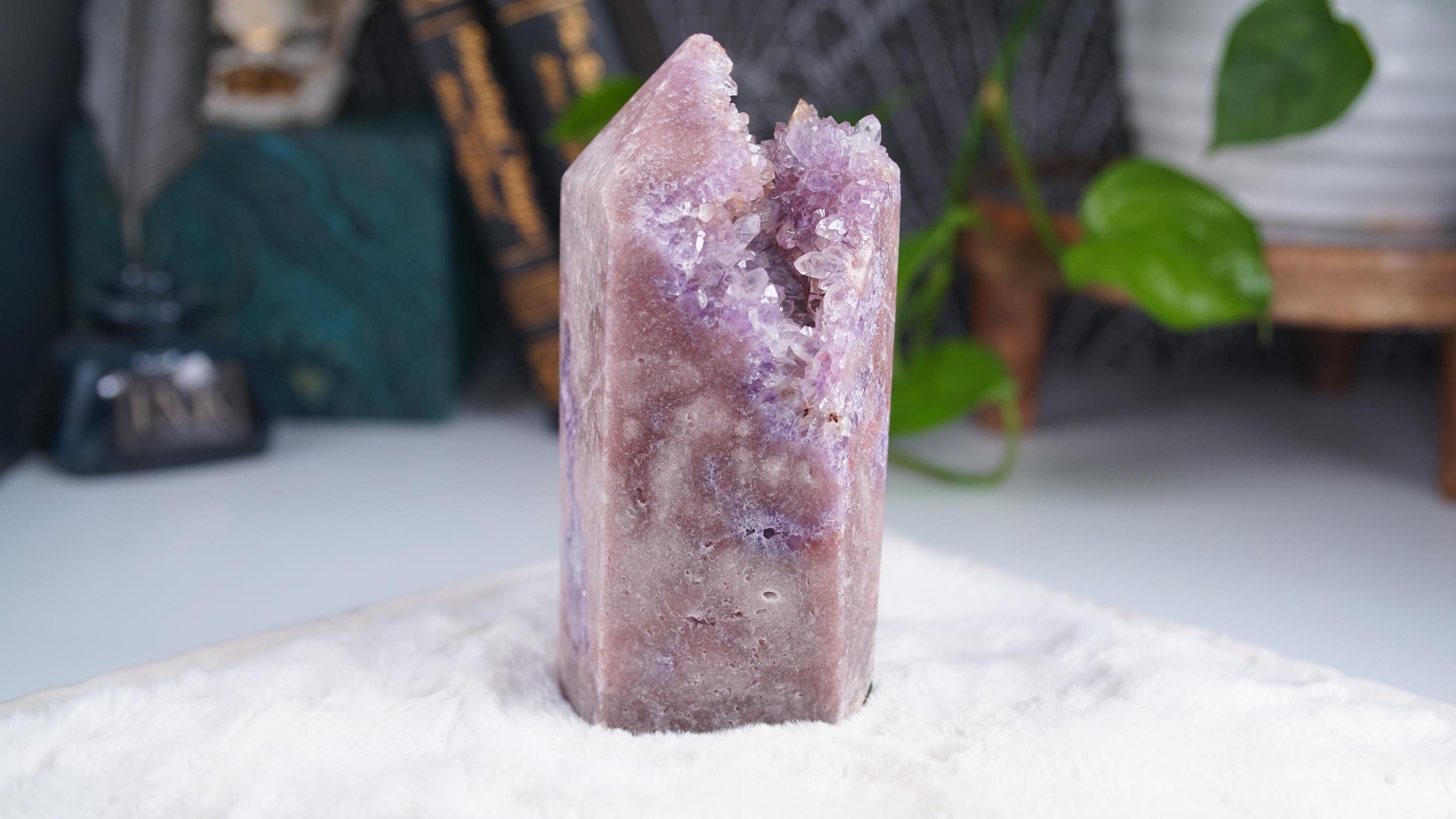XL Druzy Pink Amethyst Jasper Agate Crystal Tower, Healing Tower, Crystal Tower, Chakra Healing, Reiki Healing Altar Calm Trust Grace