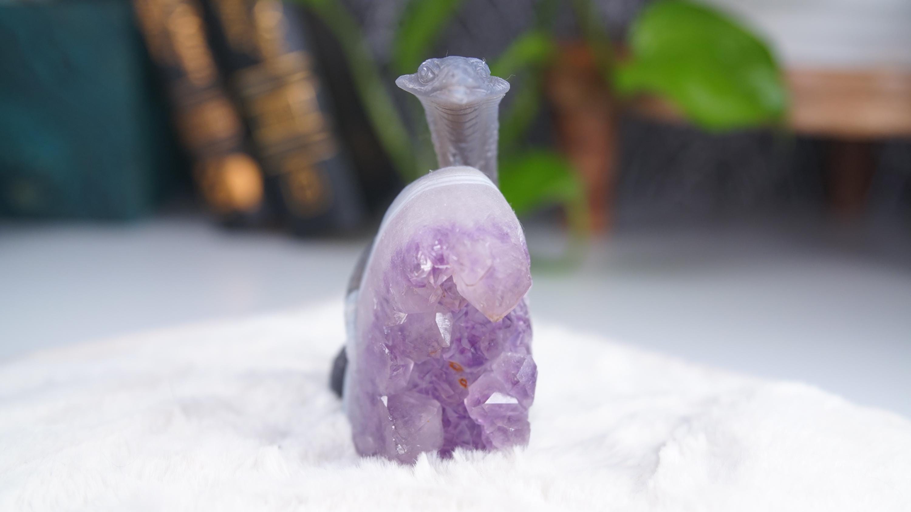 Druzy Agate Amethyst Snake Crystal Carving Geode Statement Piece