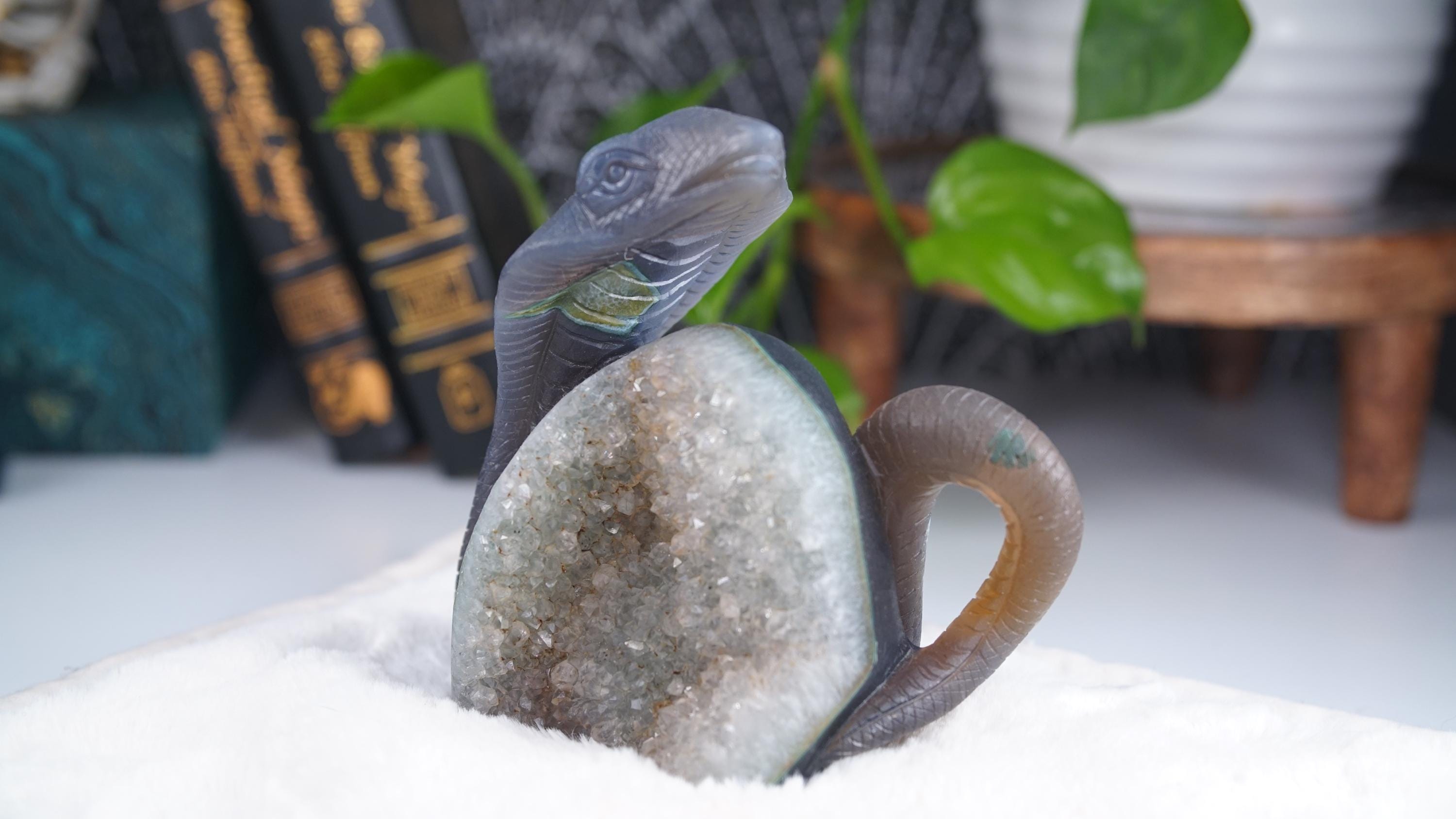 Druzy Agate Amethyst Snake Crystal Carving Geode Statement Piece