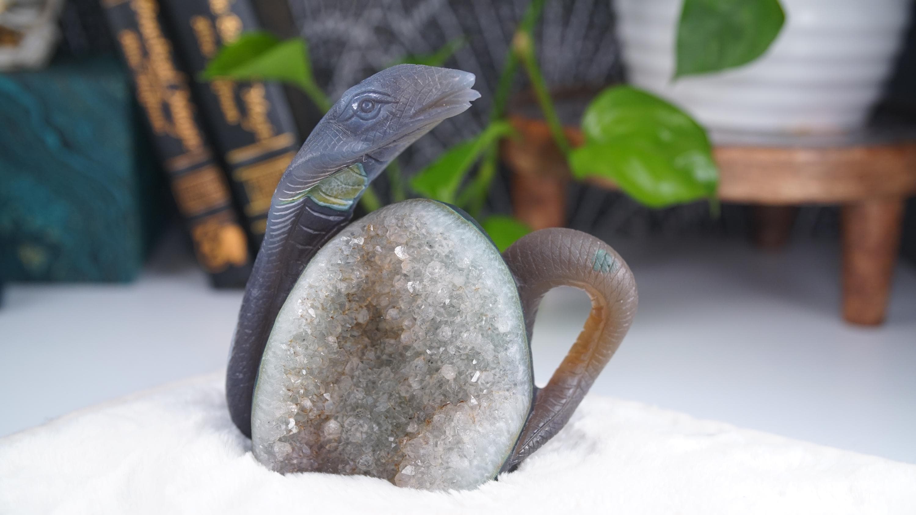 Druzy Agate Amethyst Snake Crystal Carving Geode Statement Piece