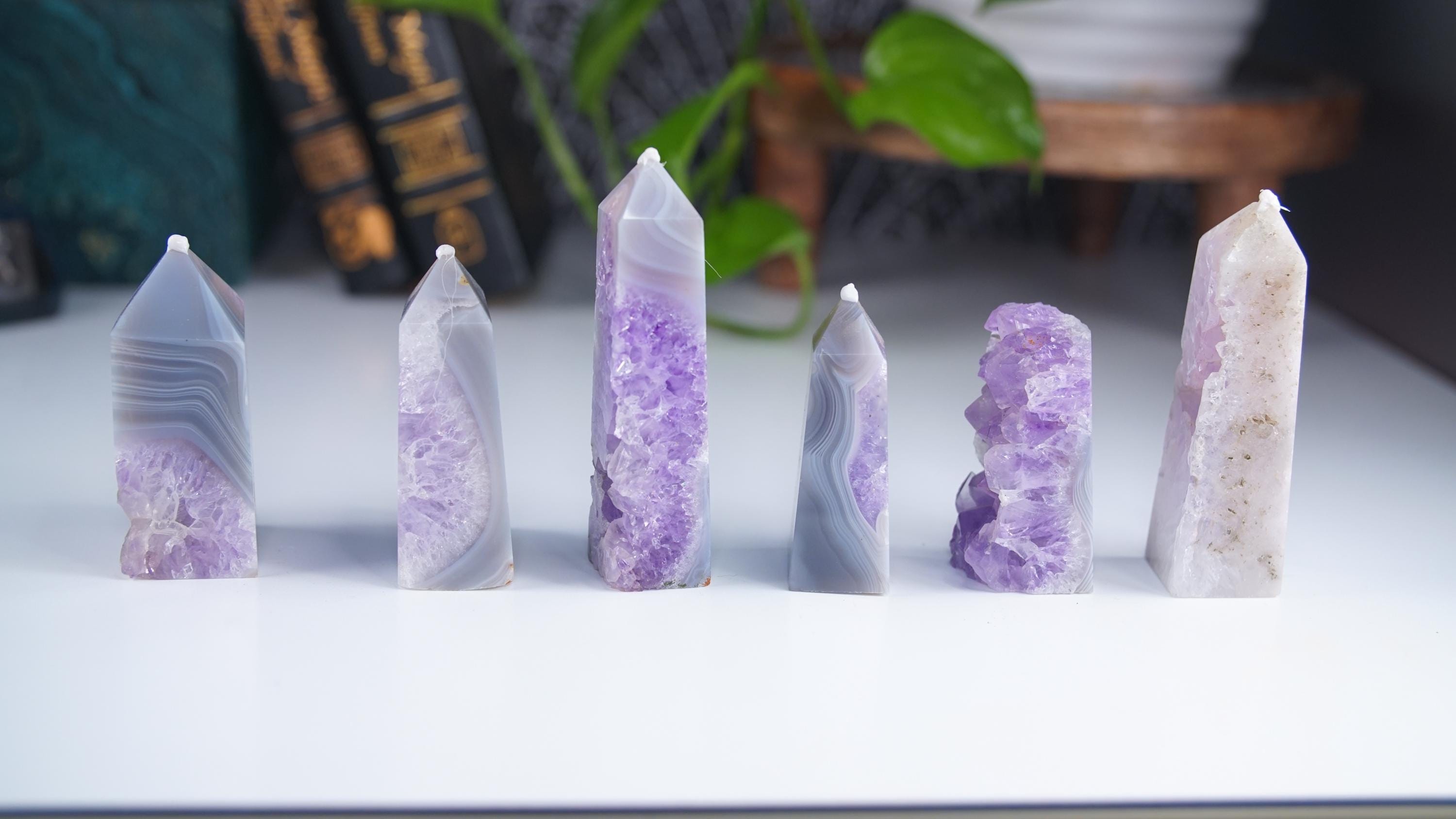DRUZY Agate Tower Banded Agate Amethyst Stone Stunning Statement Piece Home Decor High Quality Large Crystal Reiki Energy Calm Balance