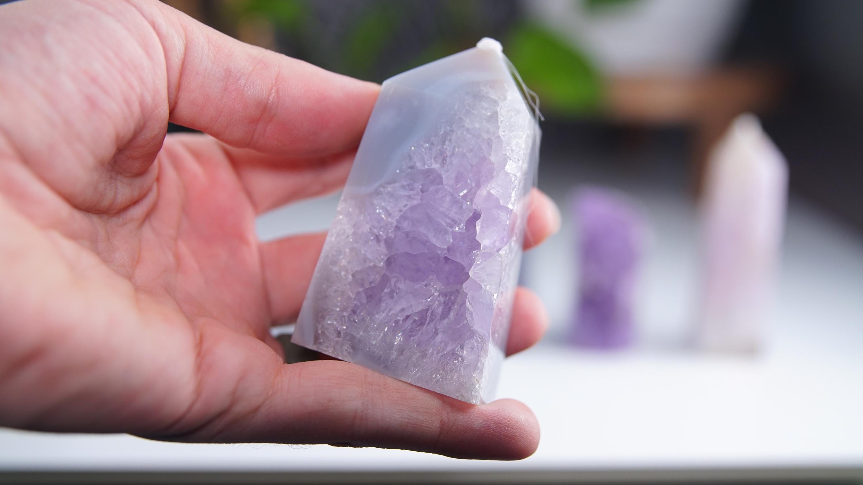 DRUZY Agate Tower Banded Agate Amethyst Stone Stunning Statement Piece Home Decor High Quality Large Crystal Reiki Energy Calm Balance