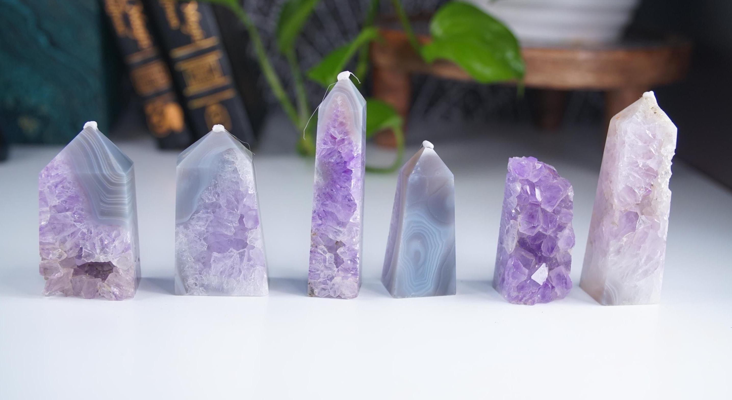 DRUZY Agate Tower Banded Agate Amethyst Stone Stunning Statement Piece Home Decor High Quality Large Crystal Reiki Energy Calm Balance