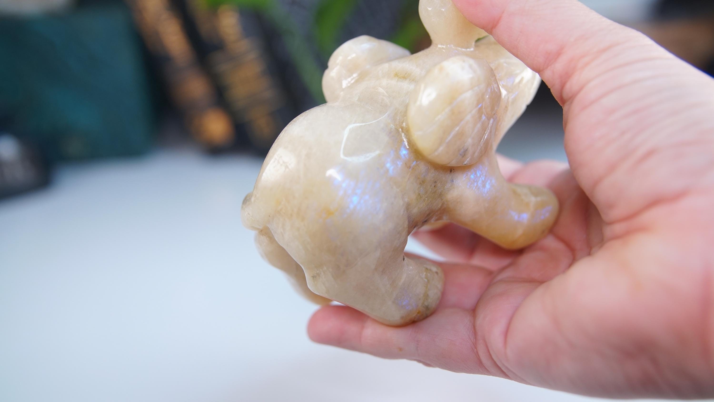 Flashy Blue Moonstone Elephant Sunstone | US Seller | Chakra Healing, Reiki Healing Altar Balance Intuition