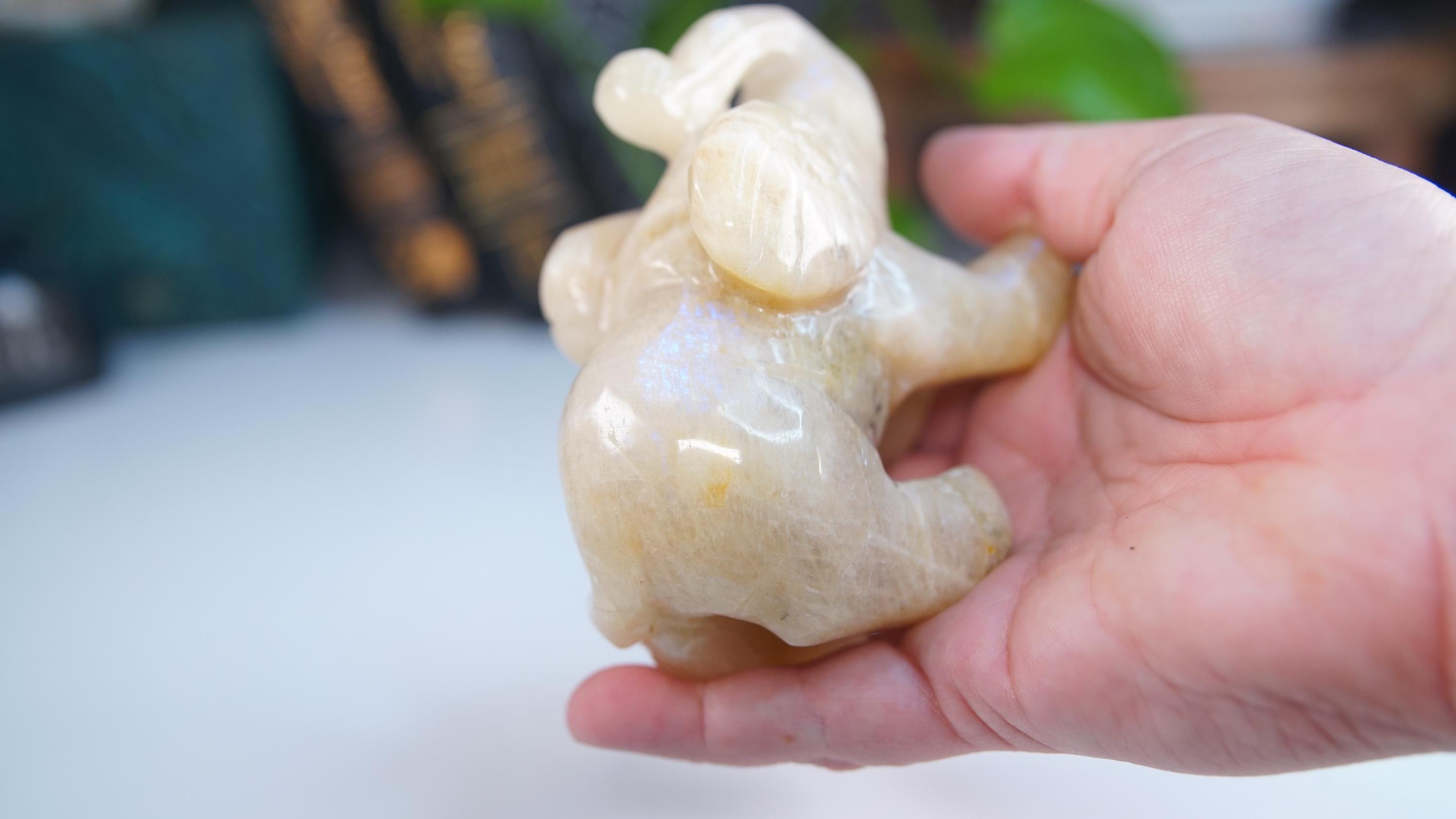 Flashy Blue Moonstone Elephant Sunstone | US Seller | Chakra Healing, Reiki Healing Altar Balance Intuition