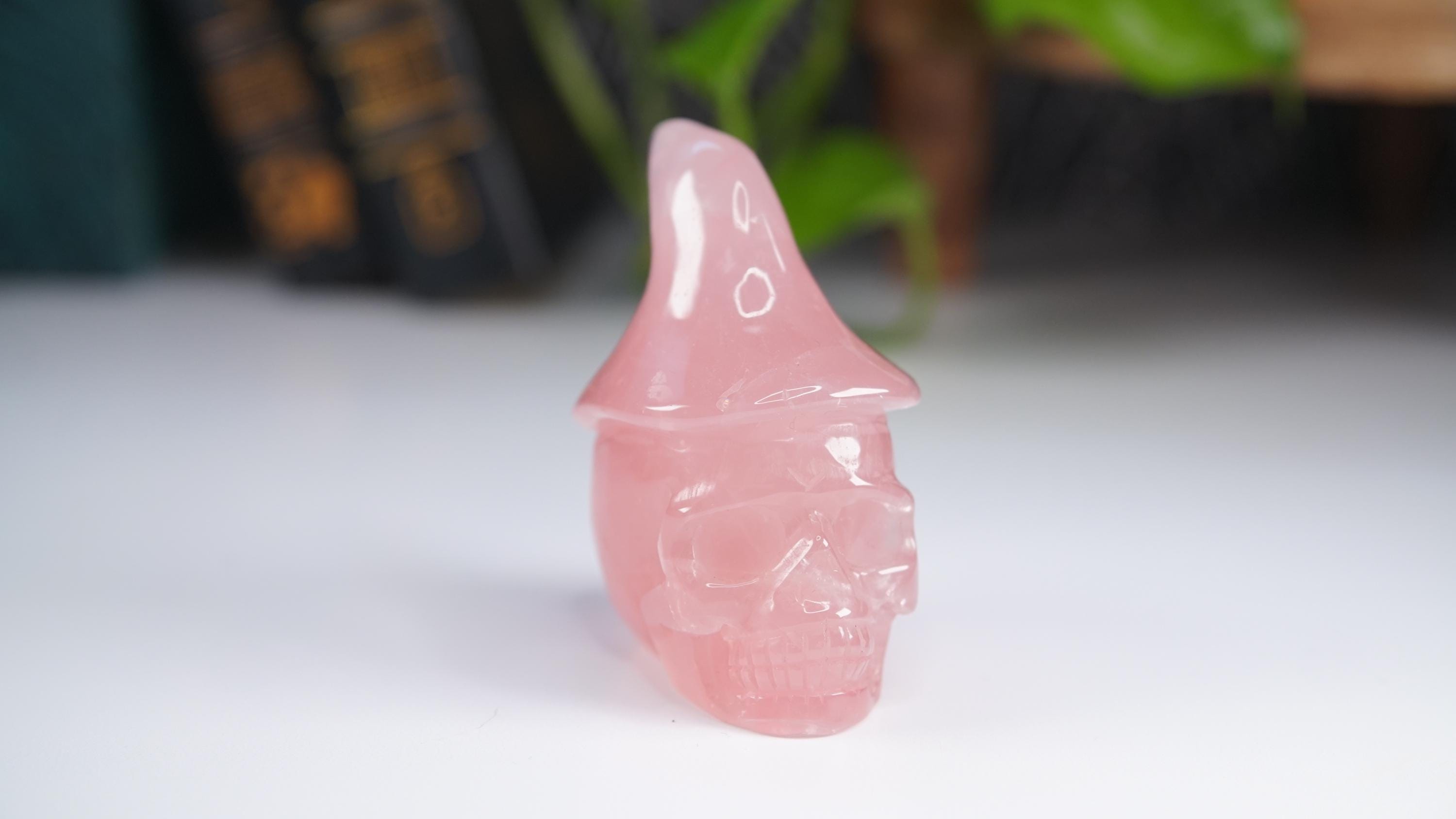 Rose Quartz Witch Skull Carving | High Quality Crystal | Rose Quartz | US Seller