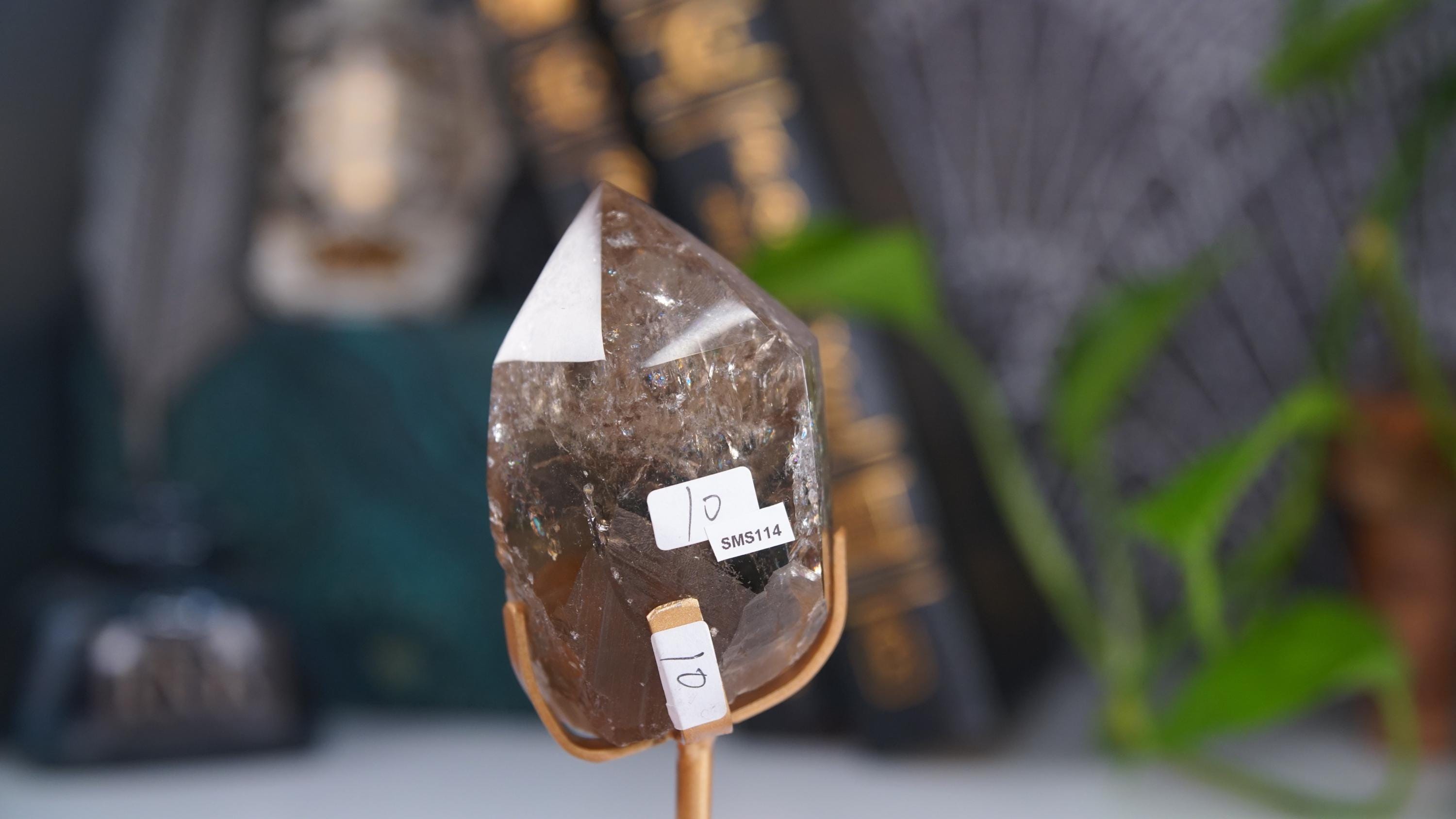 Smoky Garden Quartz Tower Freeform With Stand | Gorgeous Rainbow Inclusions Crystal Carving