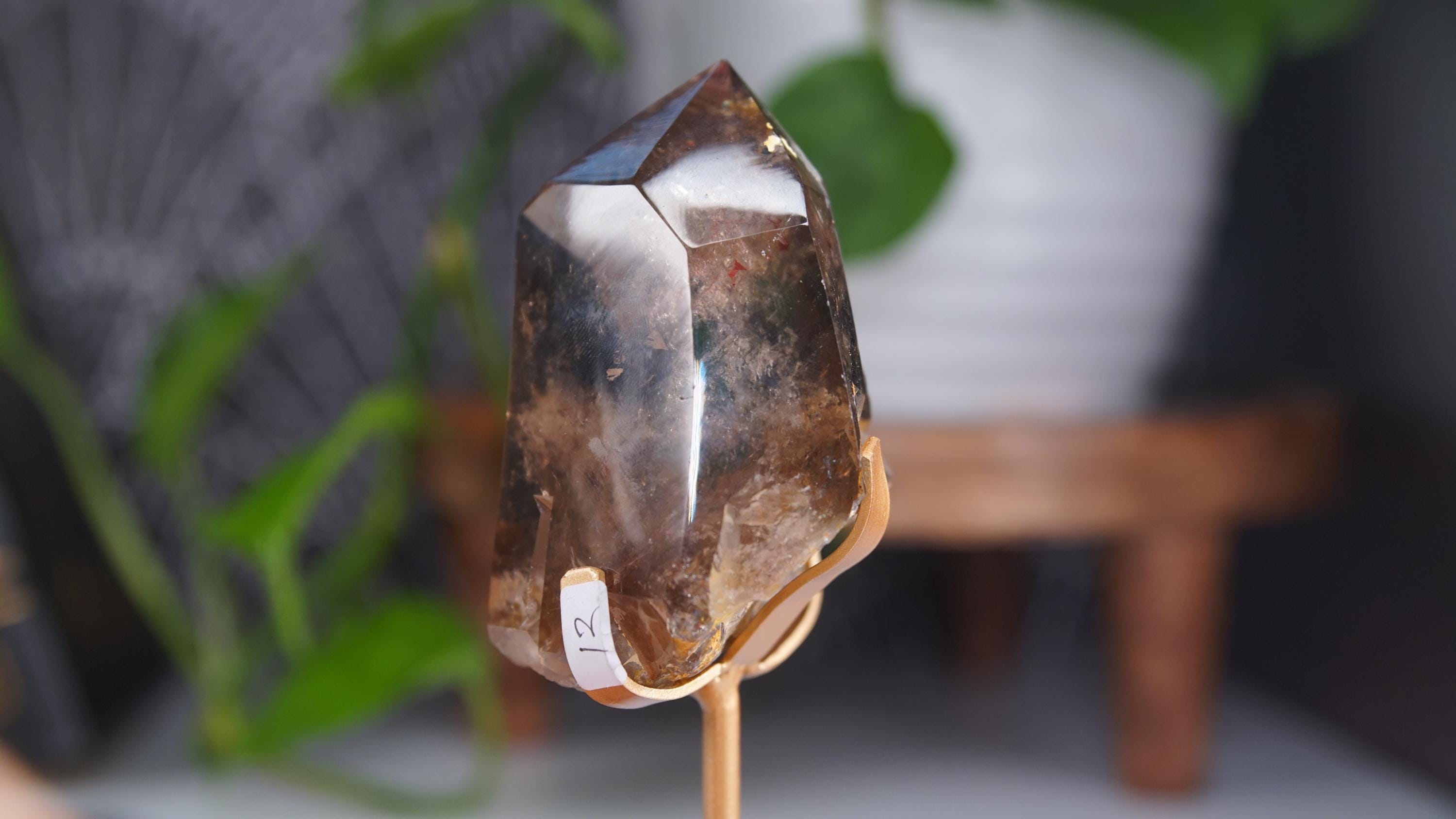 Smoky Garden Quartz Tower Freeform With Stand | Gorgeous Rainbow Inclusions Crystal Carving