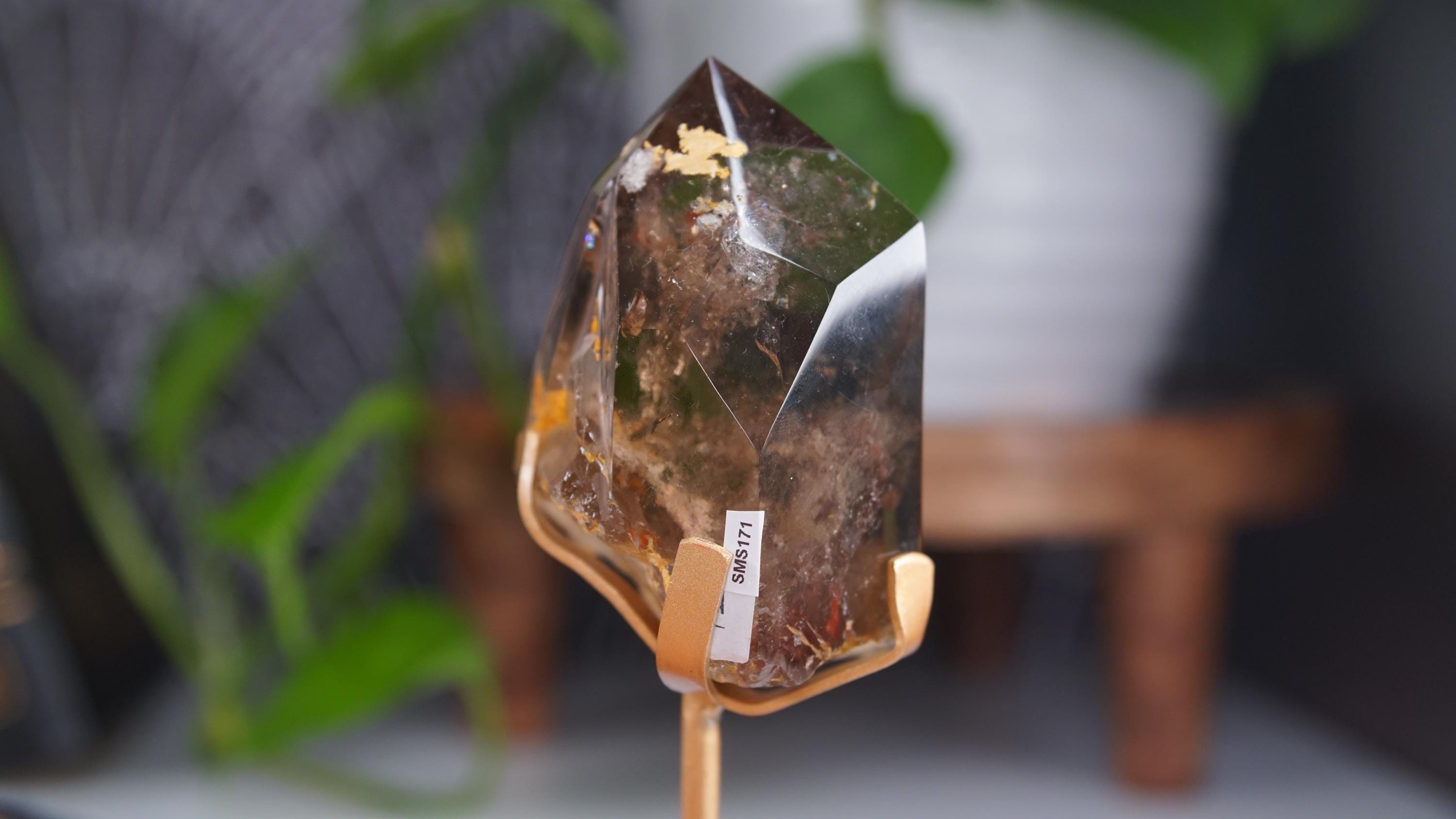 Smoky Garden Quartz Tower Freeform With Stand | Gorgeous Rainbow Inclusions Crystal Carving