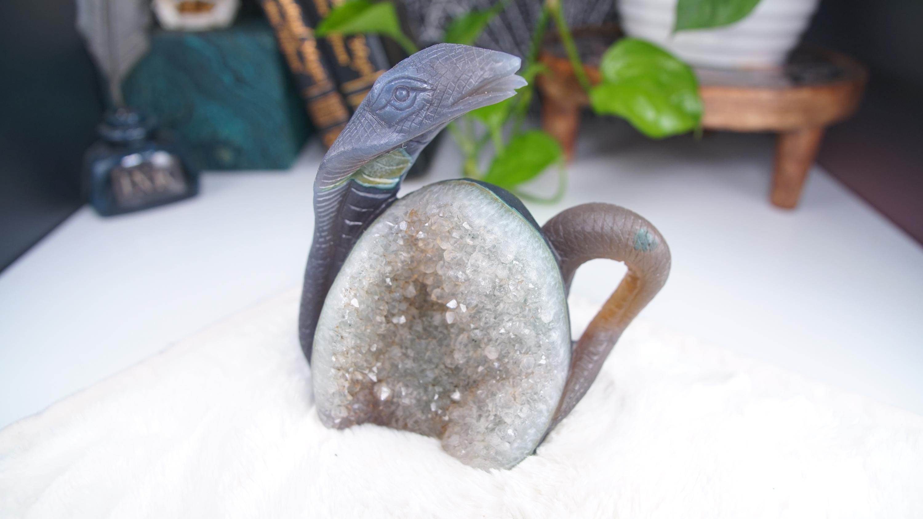 Druzy Agate Amethyst Snake Crystal Carving Geode Statement Piece