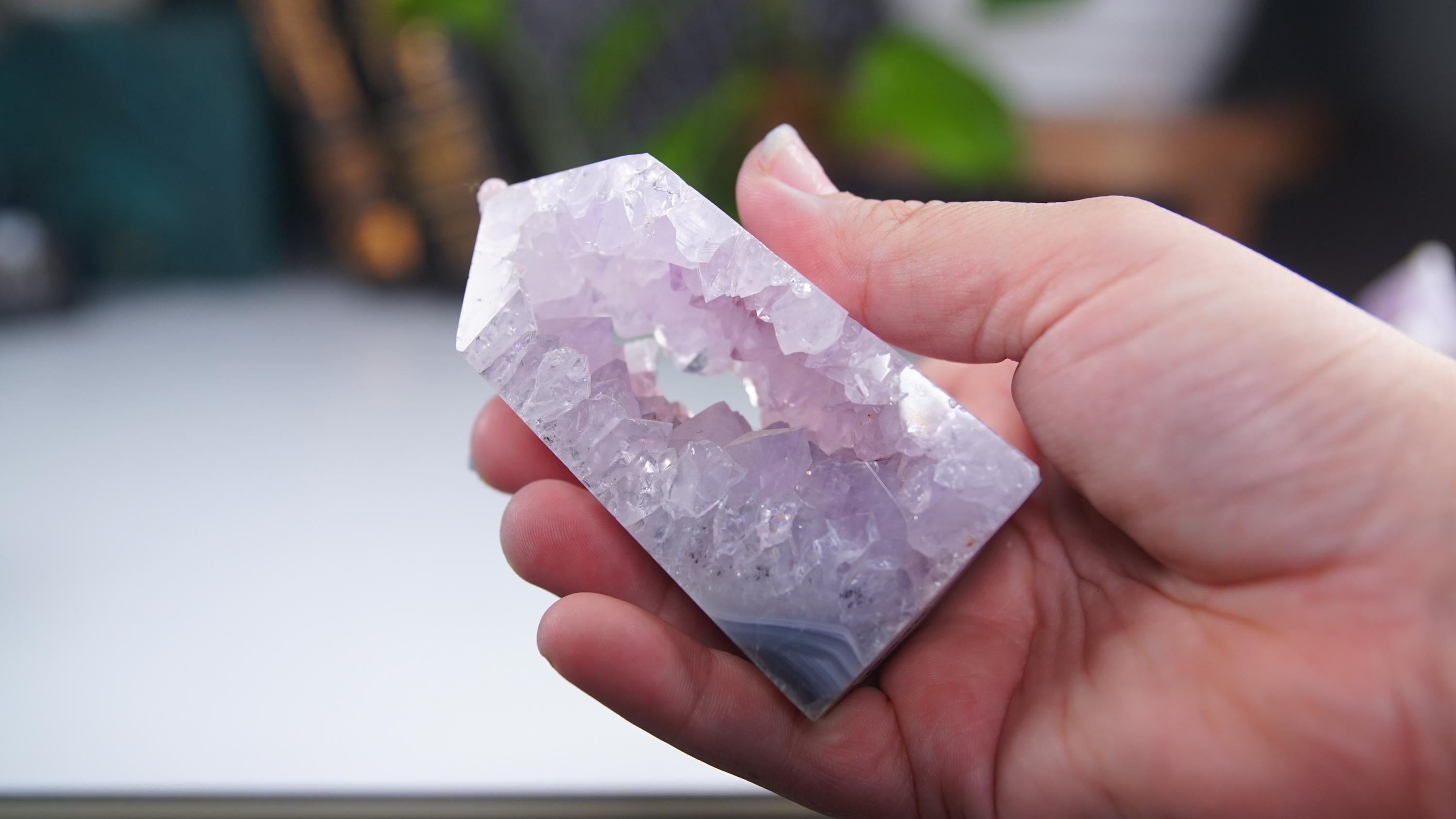 DRUZY Agate Tower Banded Agate Amethyst Stone Stunning Statement Piece Home Decor High Quality Large Crystal Reiki Energy Calm Balance