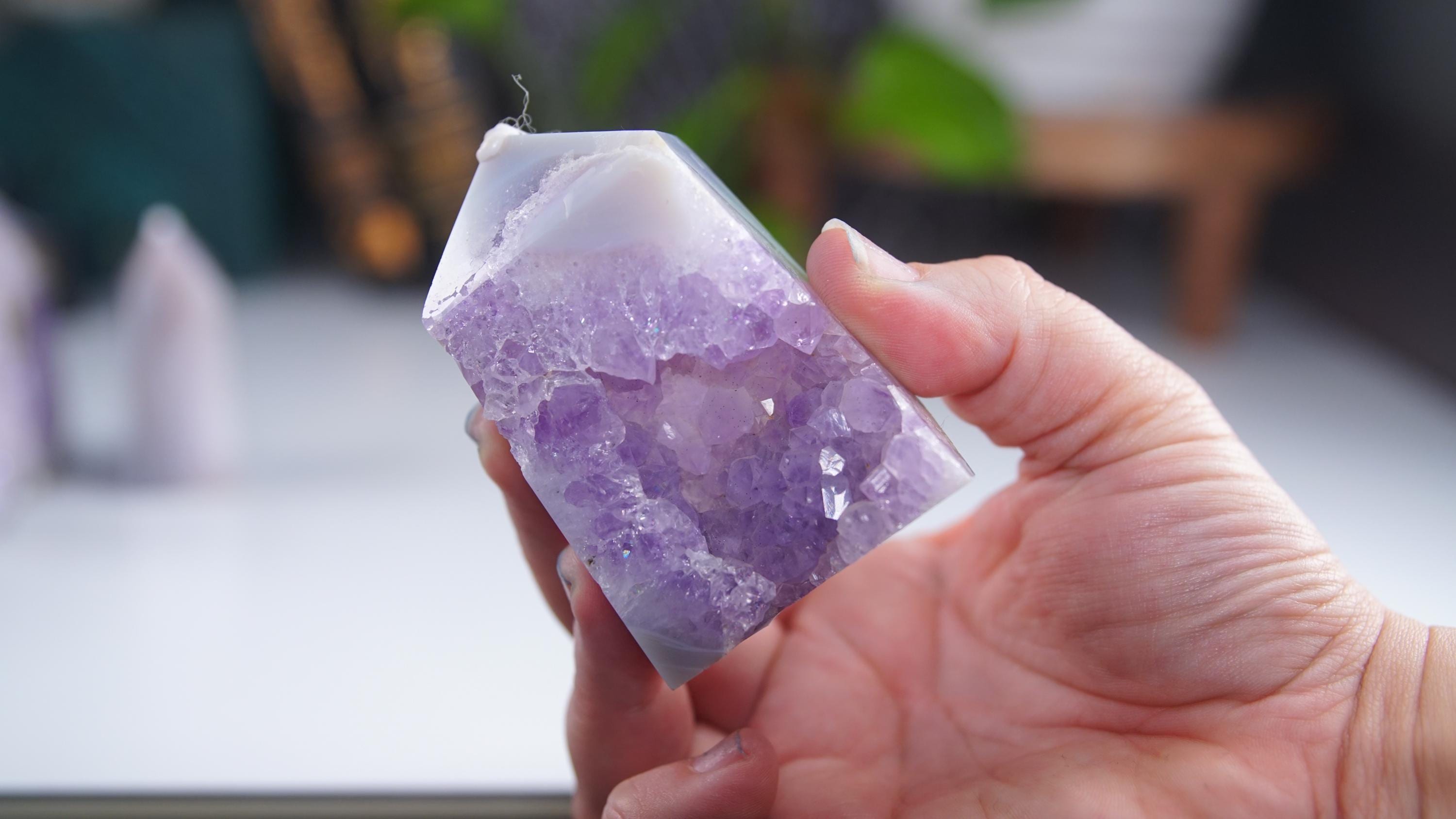 DRUZY Agate Tower Banded Agate Amethyst Stone Stunning Statement Piece Home Decor High Quality Large Crystal Reiki Energy Calm Balance