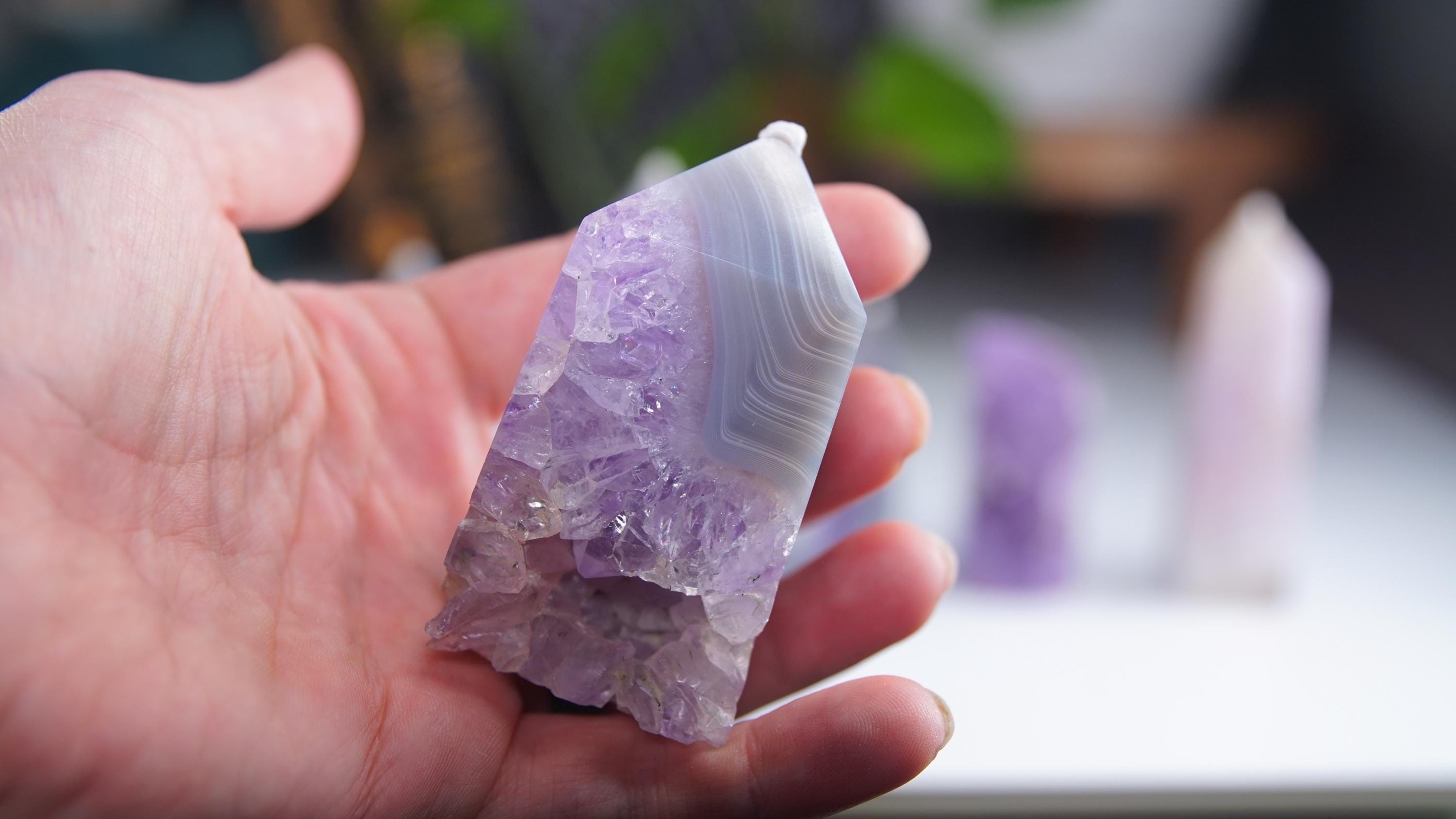 DRUZY Agate Tower Banded Agate Amethyst Stone Stunning Statement Piece Home Decor High Quality Large Crystal Reiki Energy Calm Balance