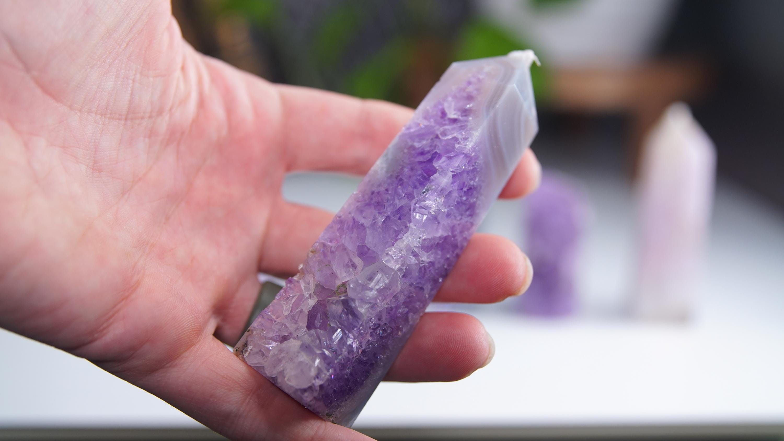 DRUZY Agate Tower Banded Agate Amethyst Stone Stunning Statement Piece Home Decor High Quality Large Crystal Reiki Energy Calm Balance