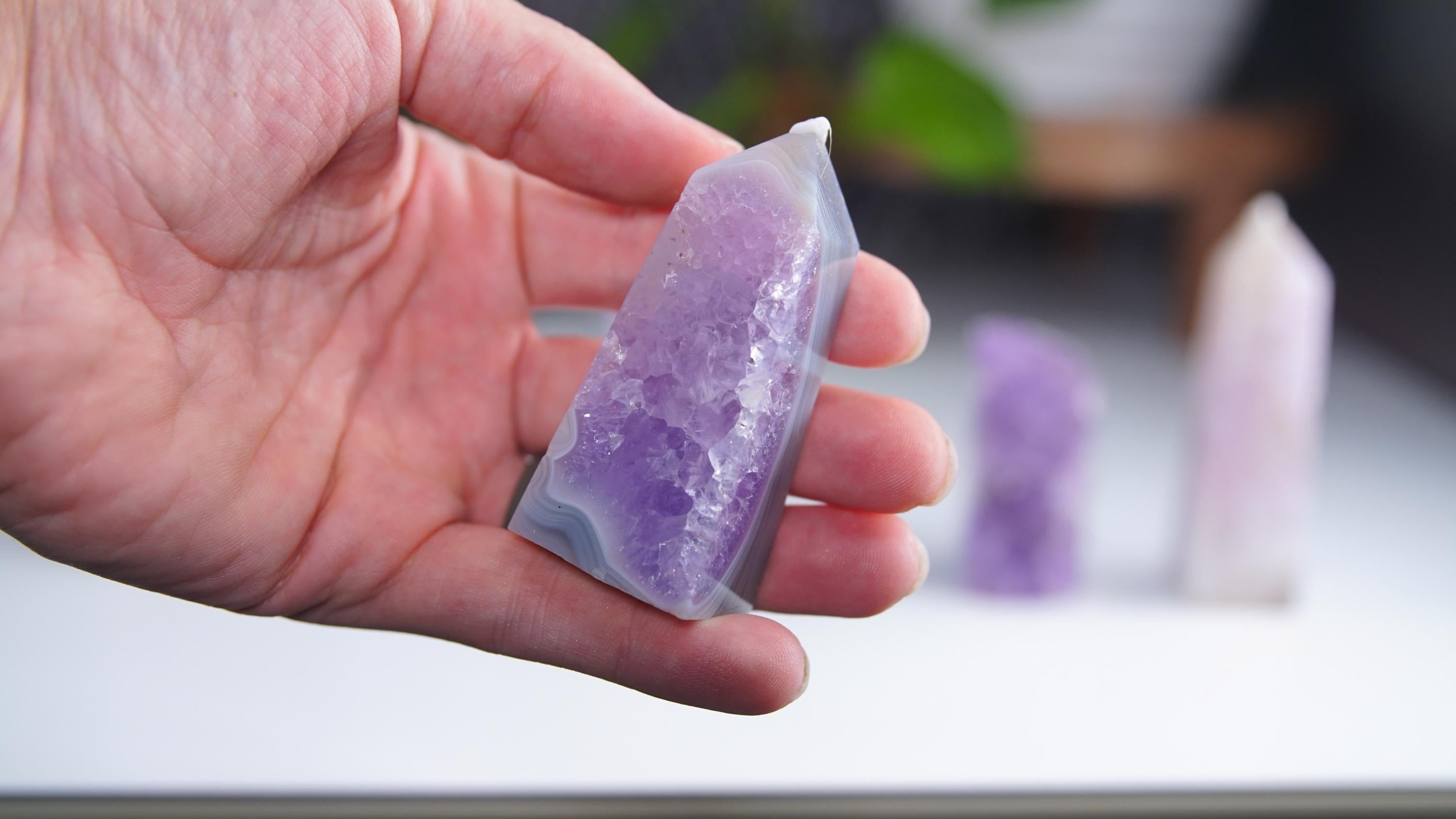 DRUZY Agate Tower Banded Agate Amethyst Stone Stunning Statement Piece Home Decor High Quality Large Crystal Reiki Energy Calm Balance