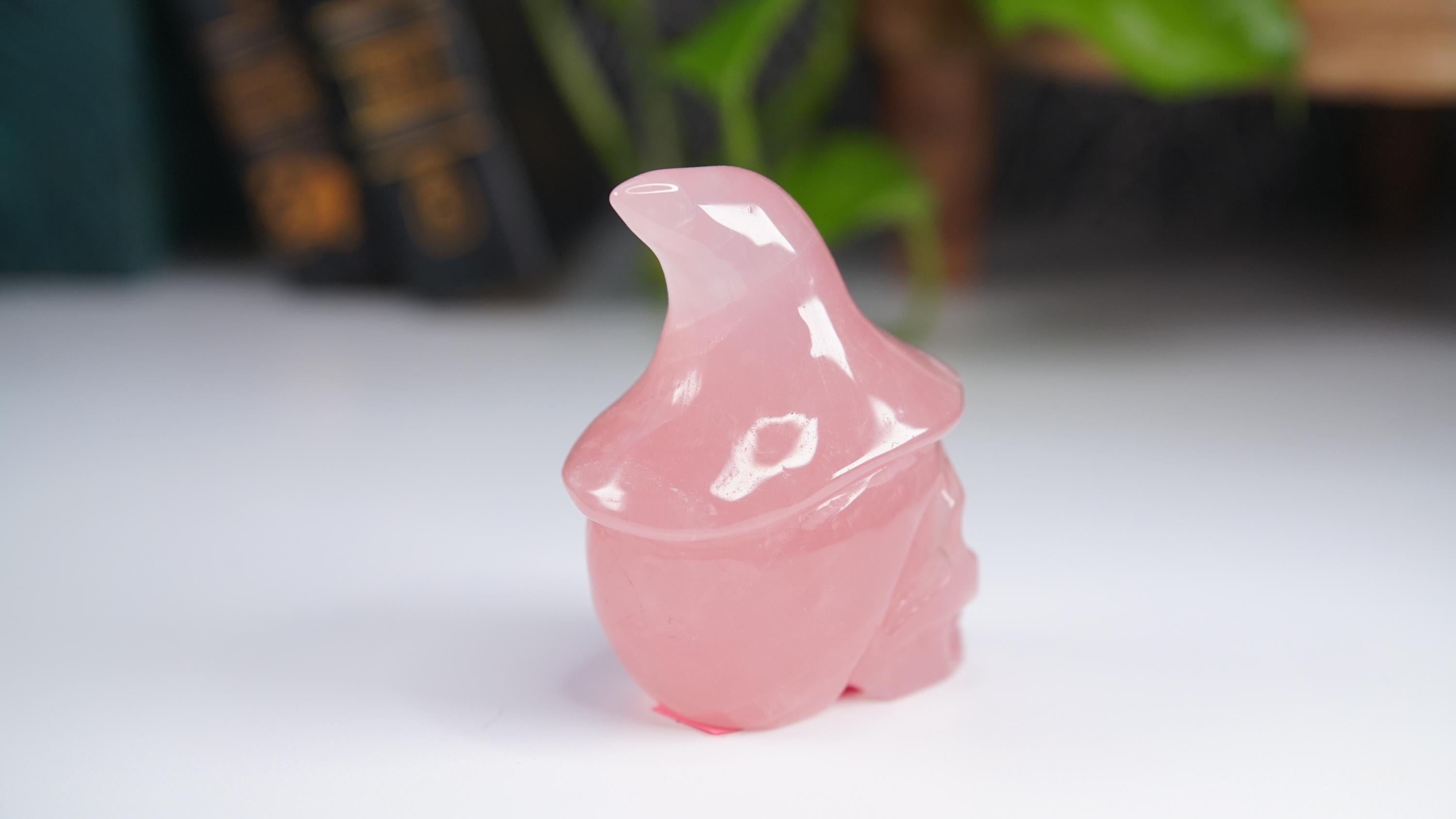 Rose Quartz Witch Skull Carving | High Quality Crystal | Rose Quartz | US Seller