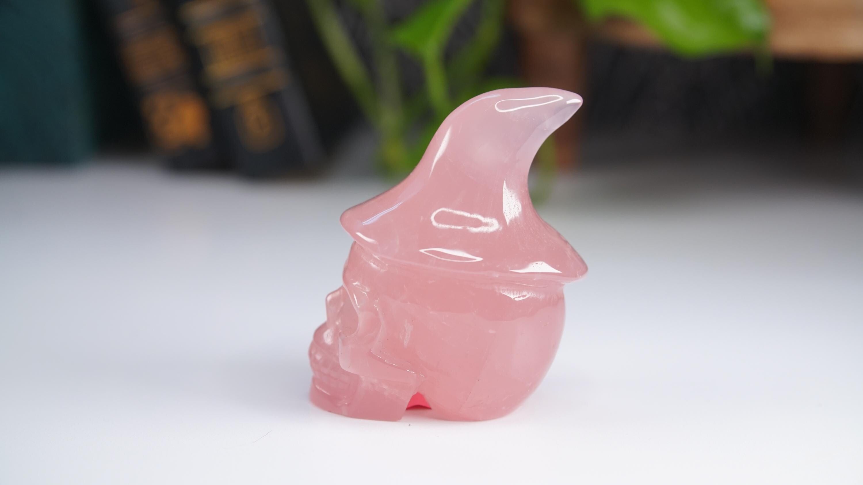 Rose Quartz Witch Skull Carving | High Quality Crystal | Rose Quartz | US Seller