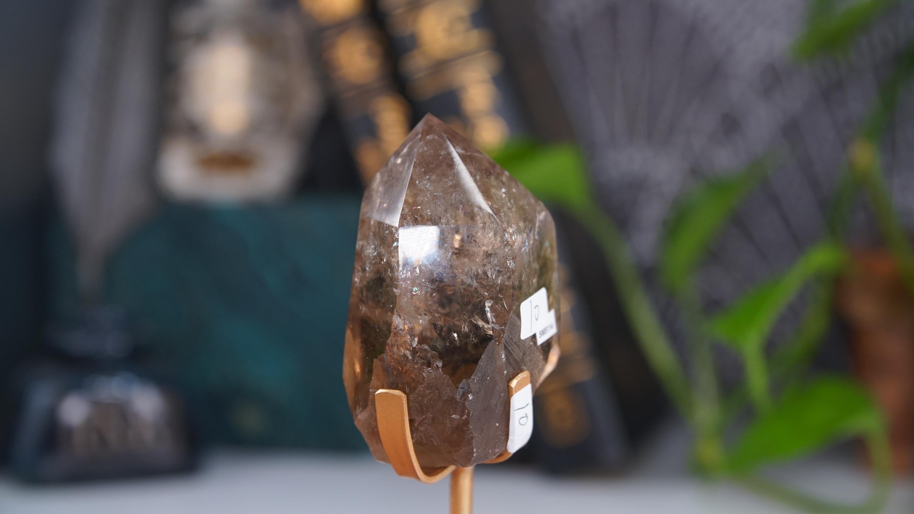 Smoky Garden Quartz Tower Freeform With Stand | Gorgeous Rainbow Inclusions Crystal Carving