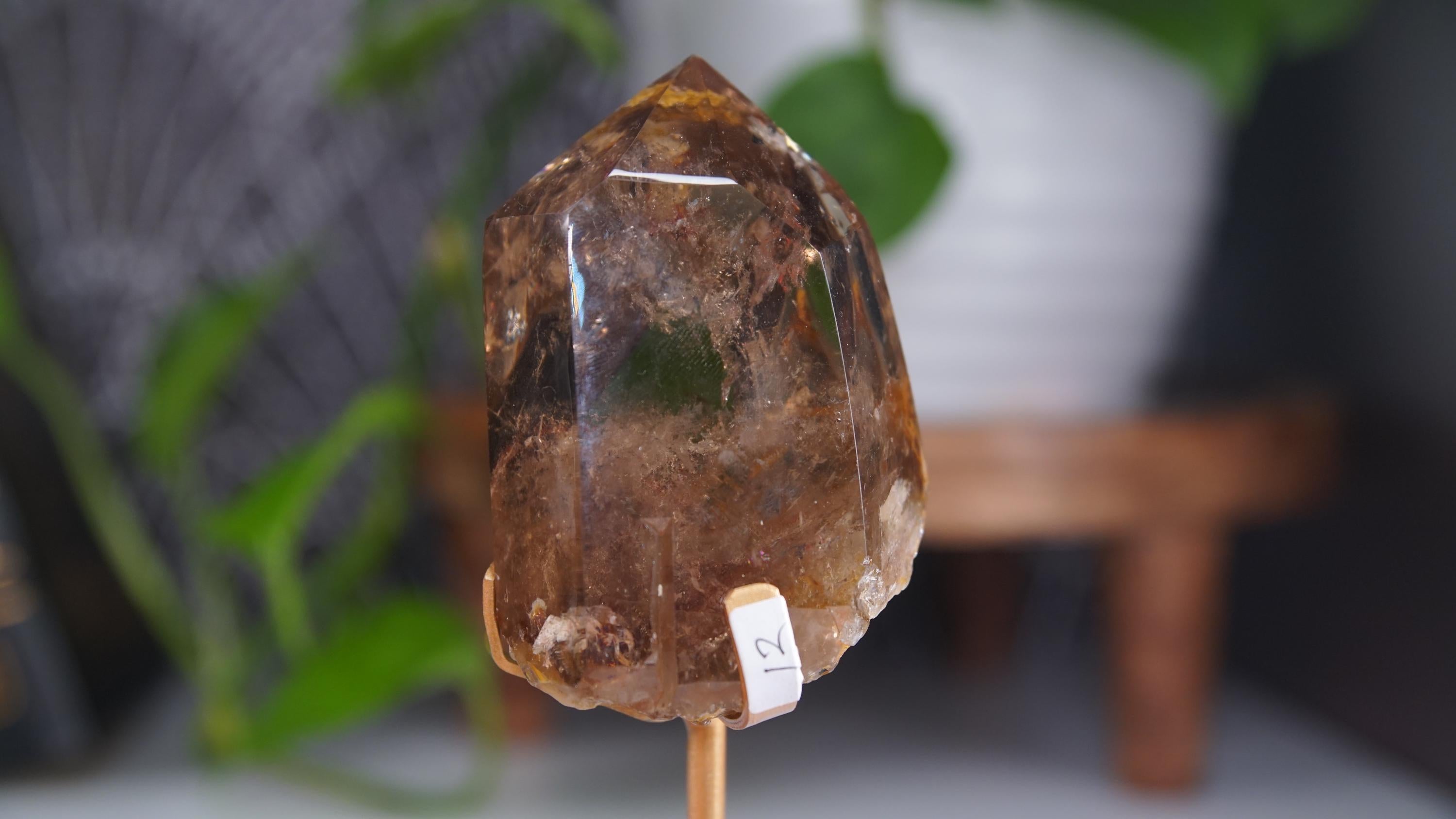 Smoky Garden Quartz Tower Freeform With Stand | Gorgeous Rainbow Inclusions Crystal Carving