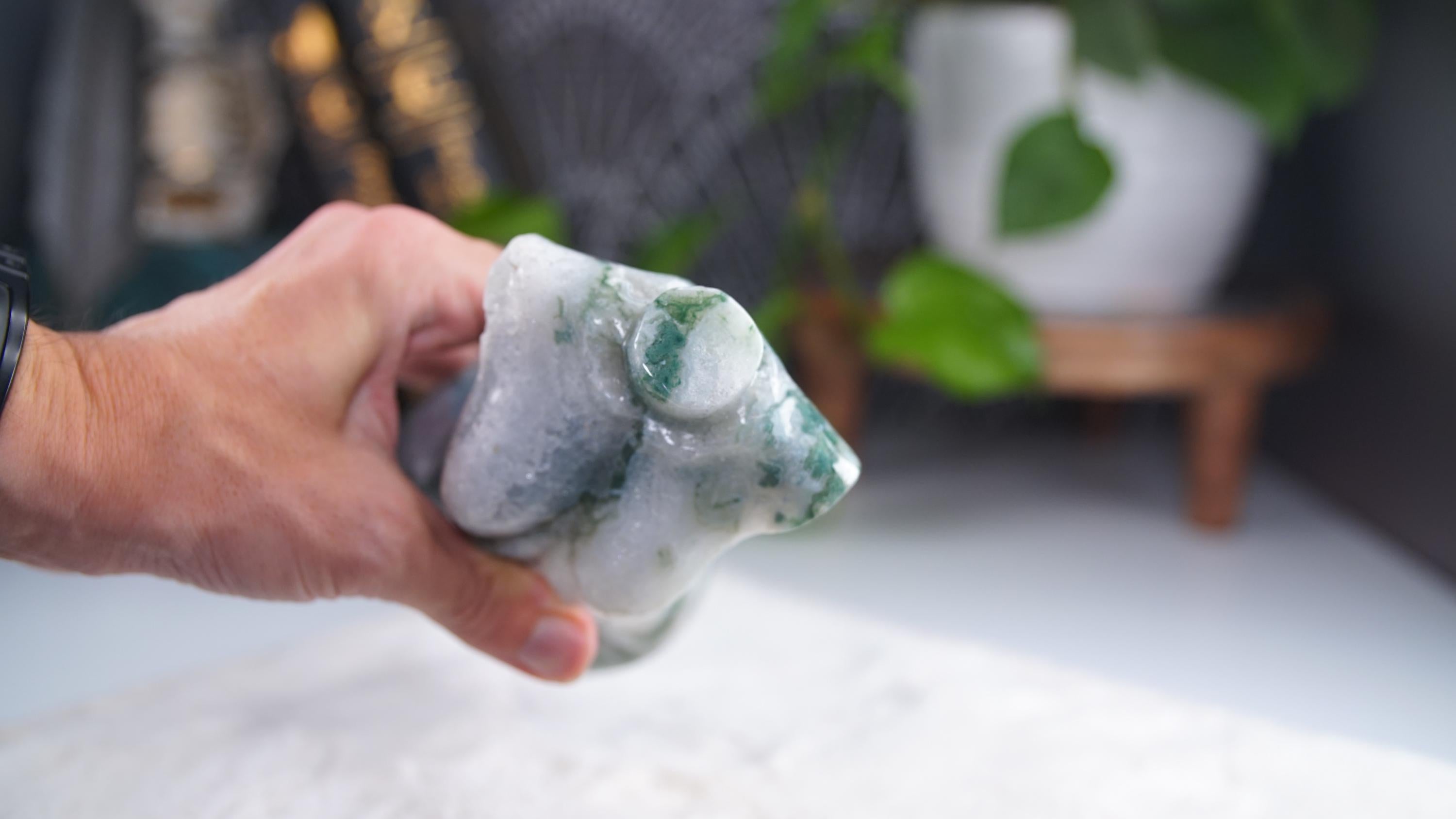 Druzy Moss Agate Goddess Lady Body | Crystal Carving Statement Piece | US Seller