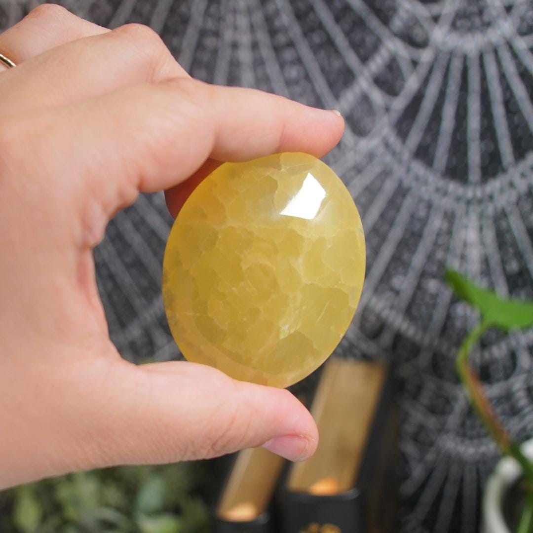 Lemon Calcite Palms & Tumbles | Intuitively Selected | High Quality Quartz | Crystal Carving | US Seller